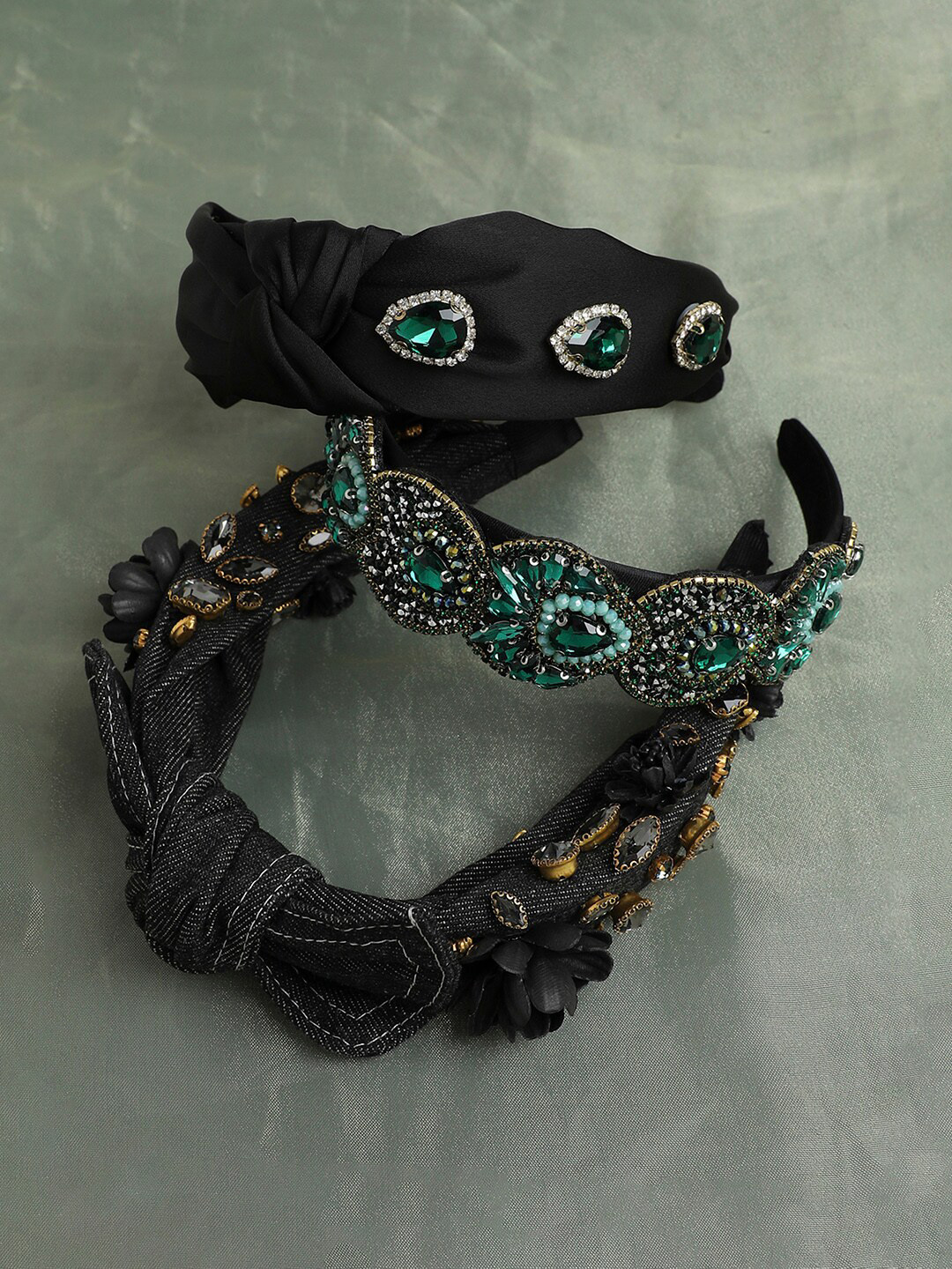

SOHI Haute Headbands Set of 3 Embellished Hairband, Black