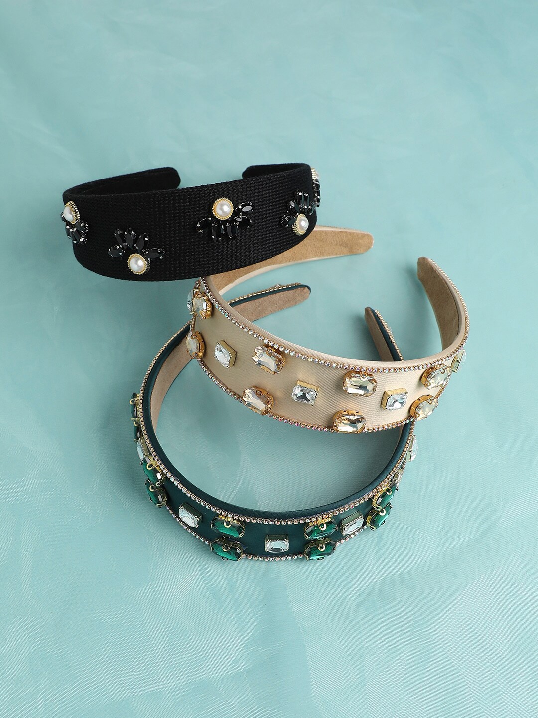 

SOHI Set of 3 Embellished Hairband, Black