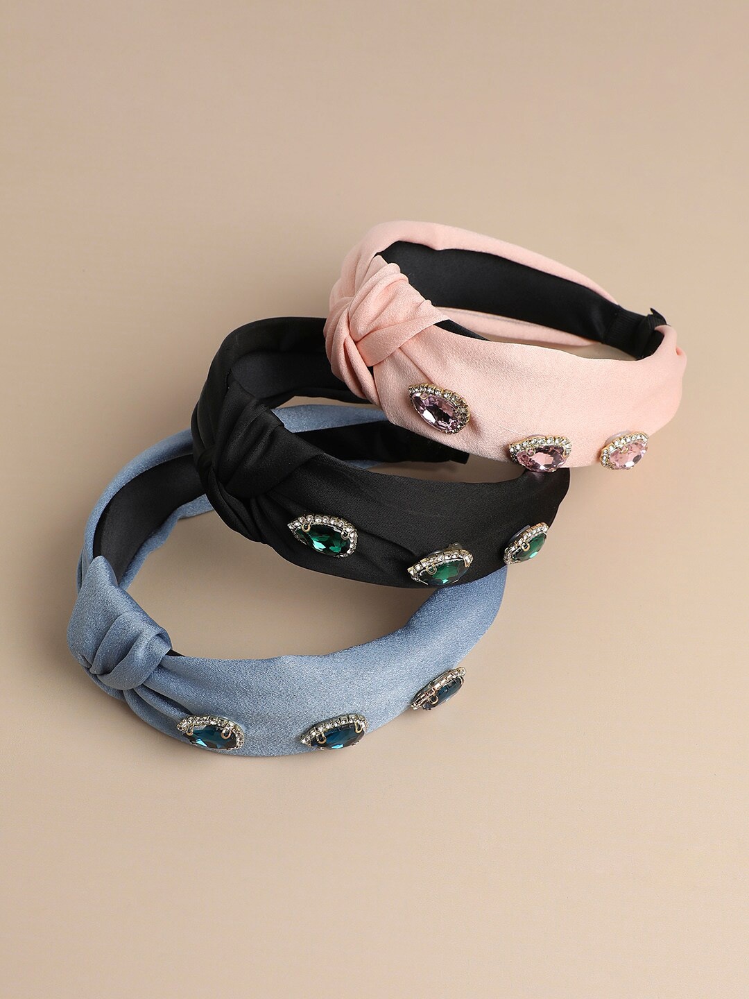 

SOHI Fashionista's Finest Set of 3 Embellished Hairband, Blue