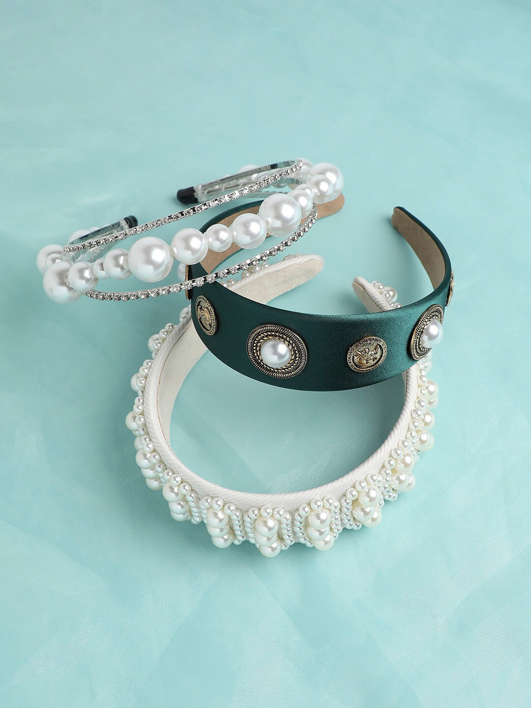 

SOHI Set of 3 Embellished Hairband, White