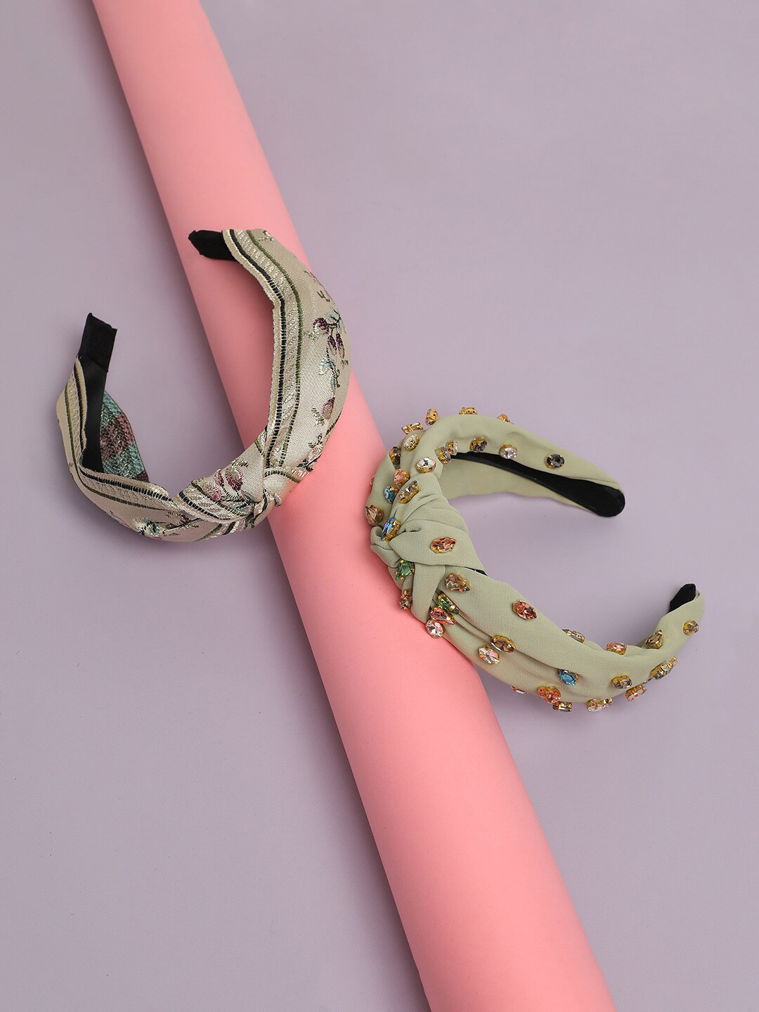 

SOHI Set of 2 Printed Hairband, Green