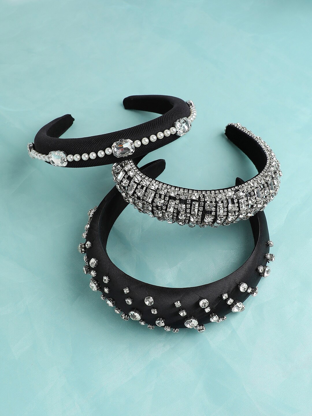 

SOHI Set of 3 Embellished Hairband, Black