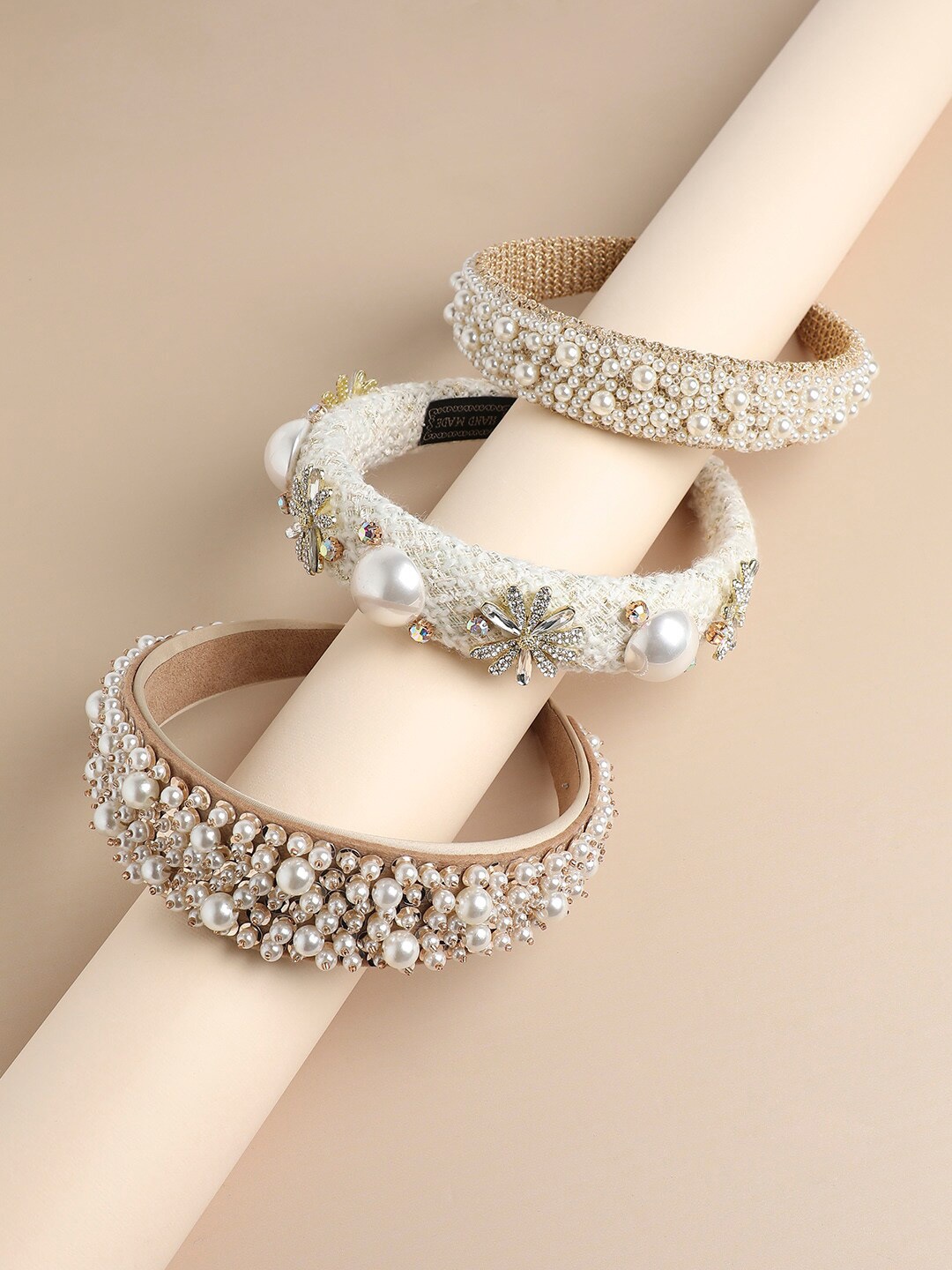 

SOHI Set of 3 Embellished Hairband, Cream