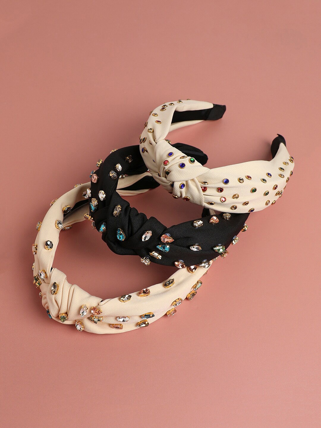 

SOHI Set of 3 Embellished Hairband, Black