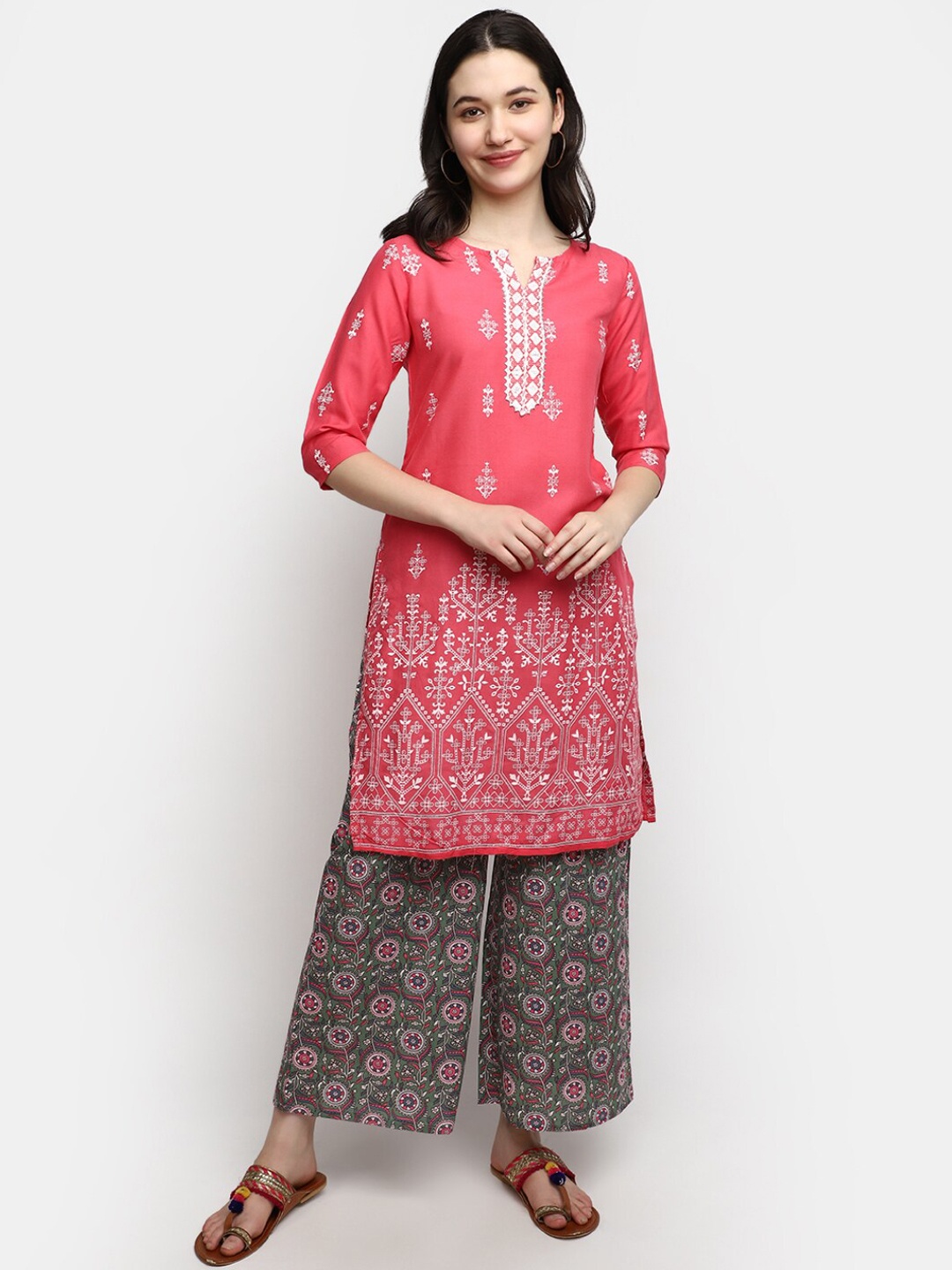 

V-Mart Ethnic Motifs Printed Straight Kurta, Pink