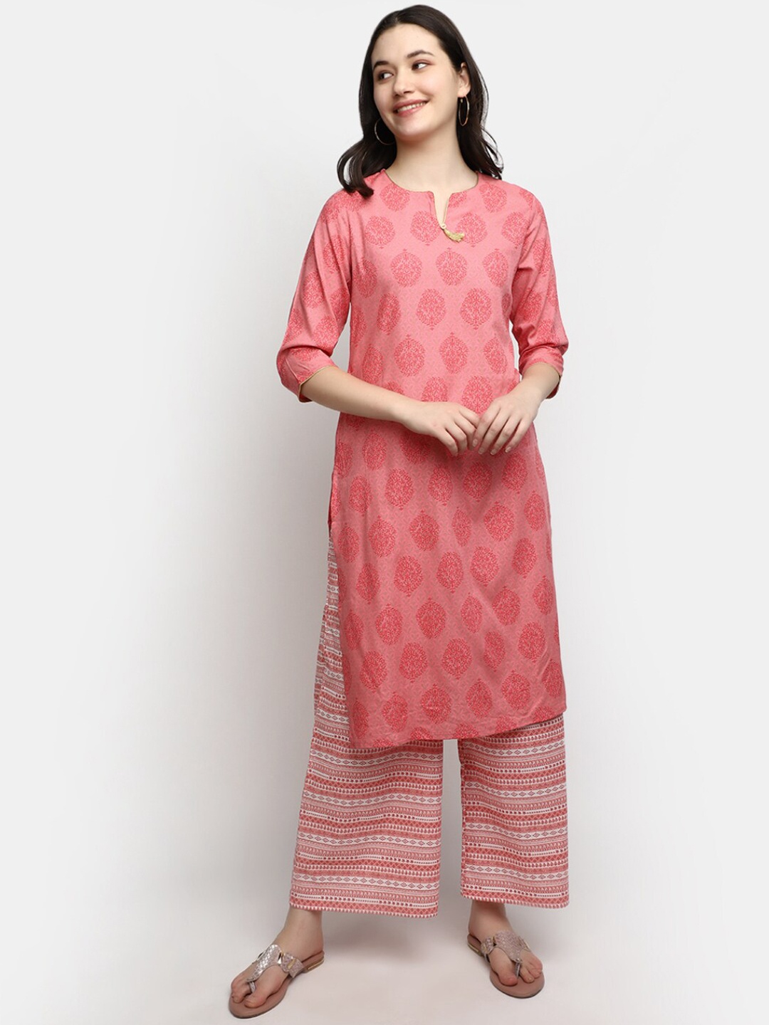 

V-Mart Ethnic Printed Straight Kurta, Pink