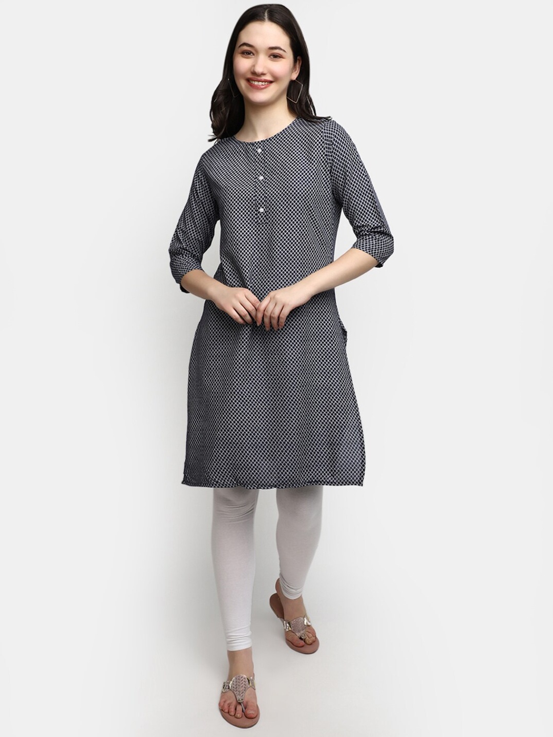 

V-Mart Ethnic Printed Straight Kurta, Blue