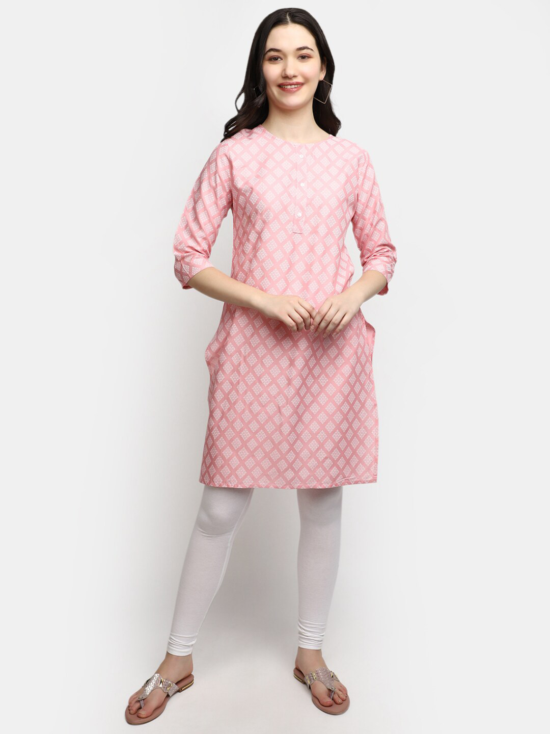 

V-Mart Ethnic Printed Straight Kurta, Pink