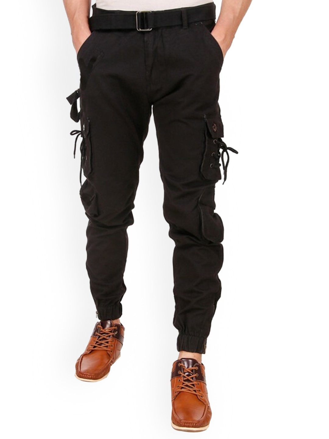 

PLUS 91 Men Mid-Rise Cotton Joggers, Black