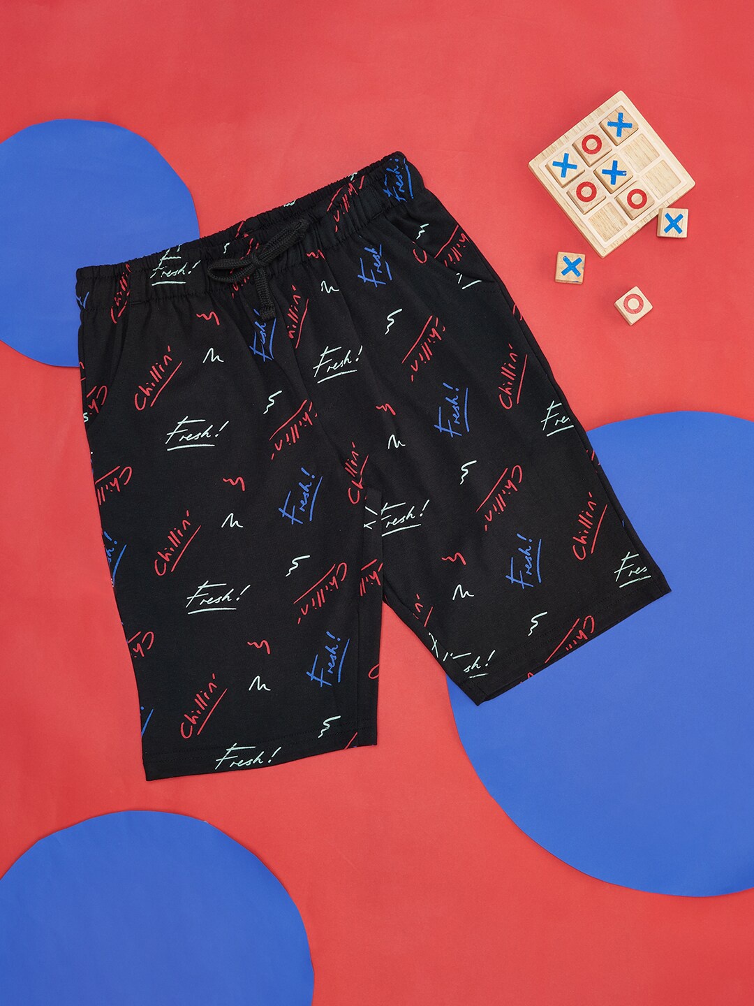 

Pantaloons Junior Boys Typography Printed Cotton Shorts, Black