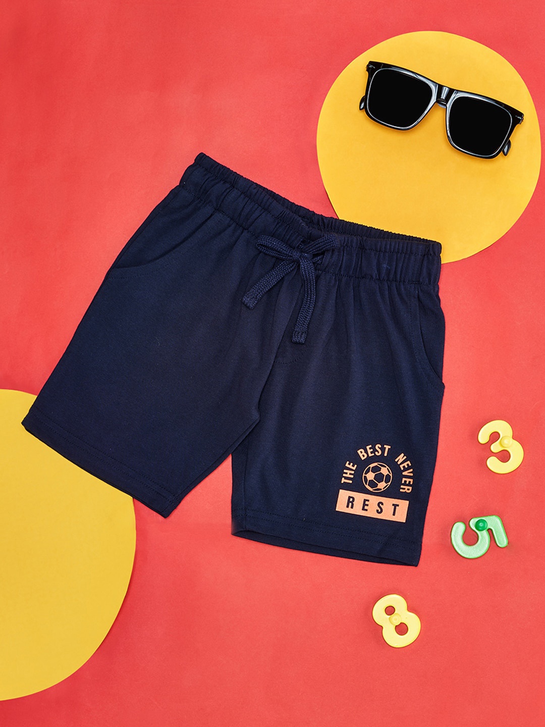 

Pantaloons Junior Boys Typography Printed Cotton Shorts, Navy blue