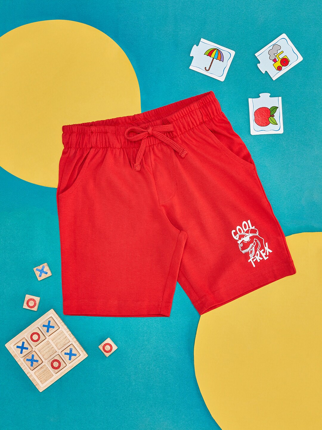 

Pantaloons Junior Boys Typography Printed Cotton Shorts, Red