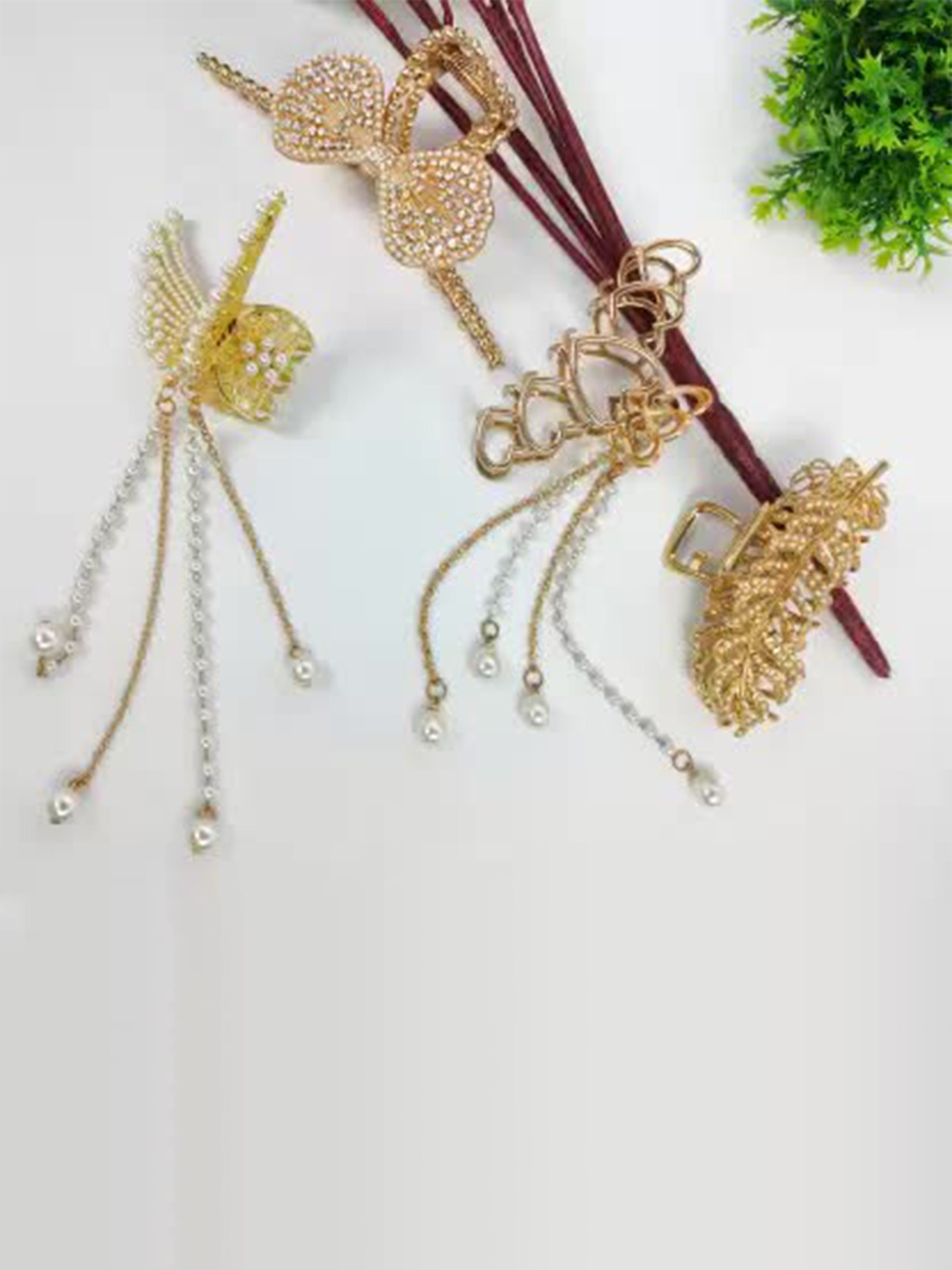 

ANNA CREATIONS Set of 4 Embellished Claw Clips, Gold