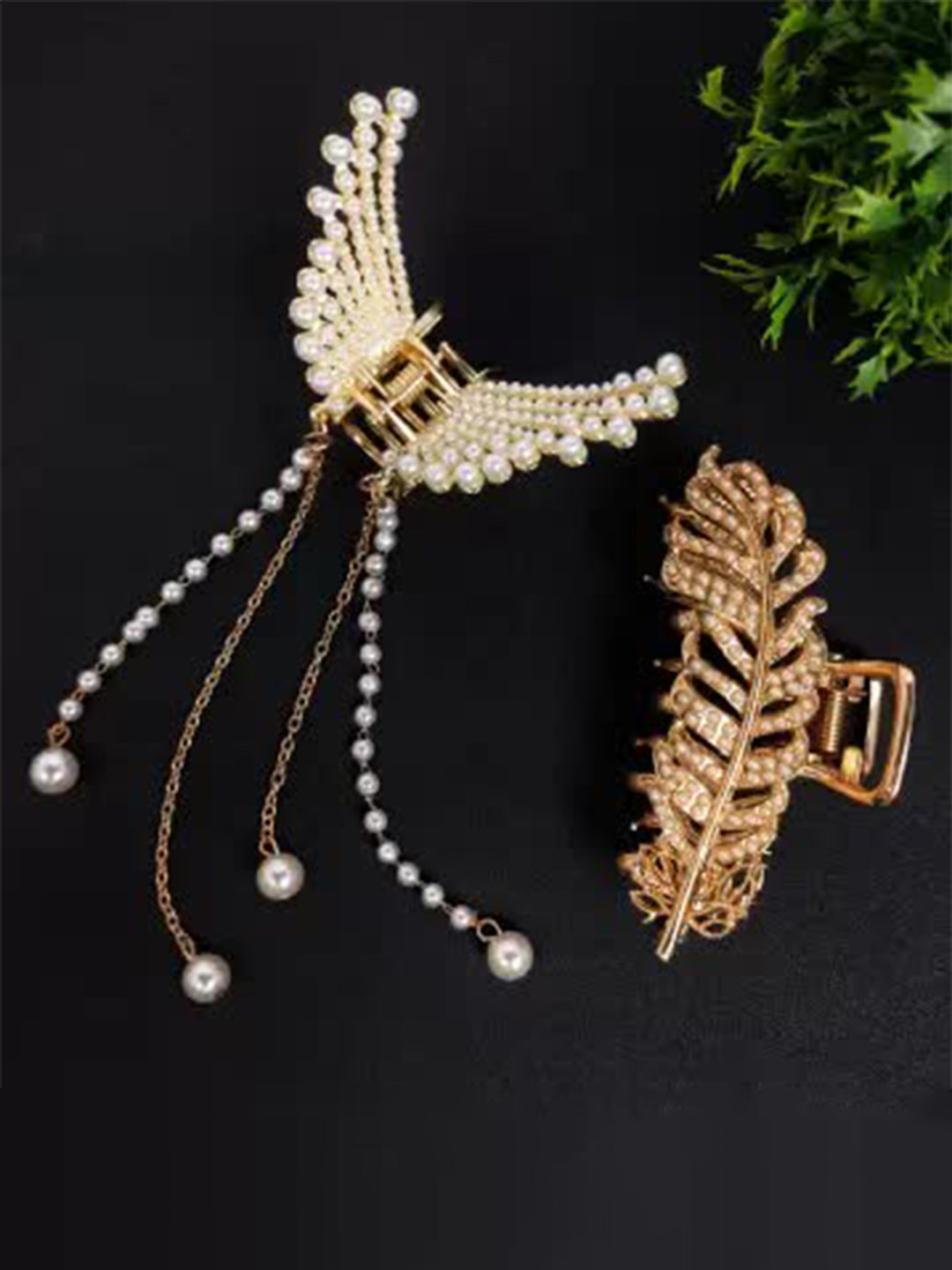 

ANNA CREATIONS Set of 2 Beaded Claw Clips, Gold