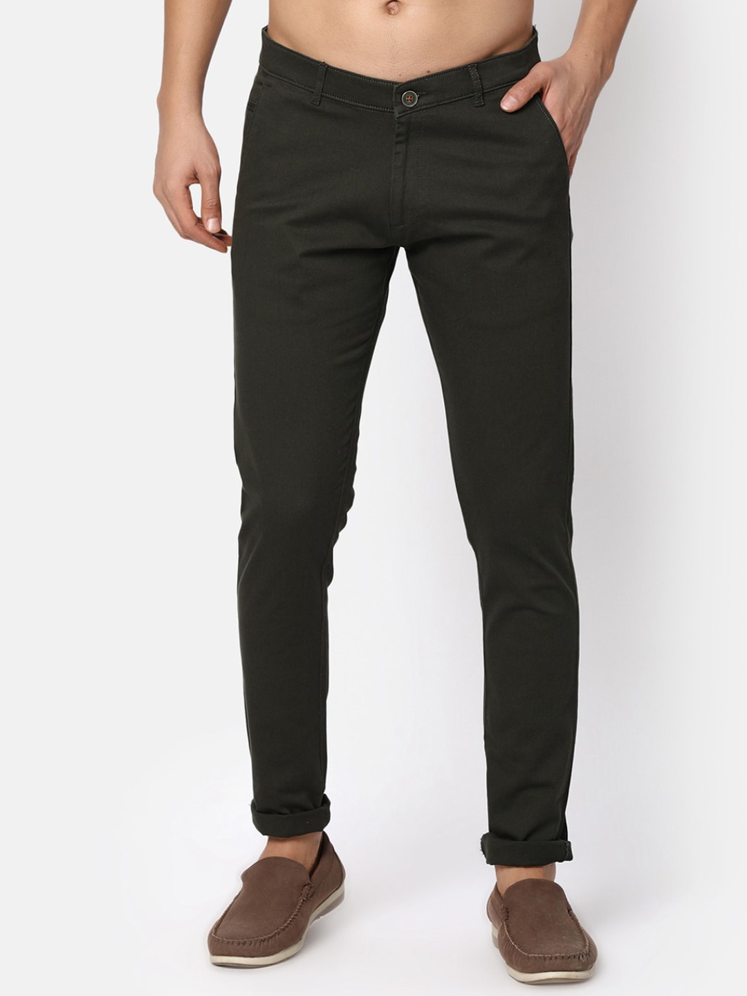 

V-Mart Men Cotton Chinos Trousers, Green