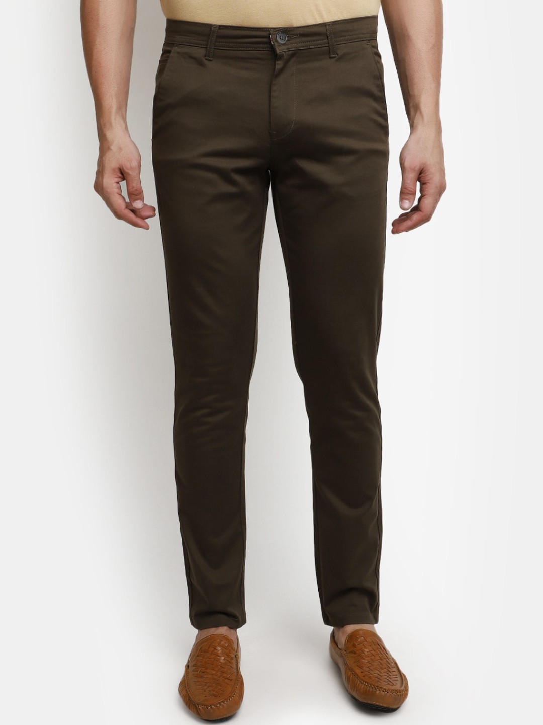 

V-Mart Men Mid Rise Cotton Chinos Trousers, Olive