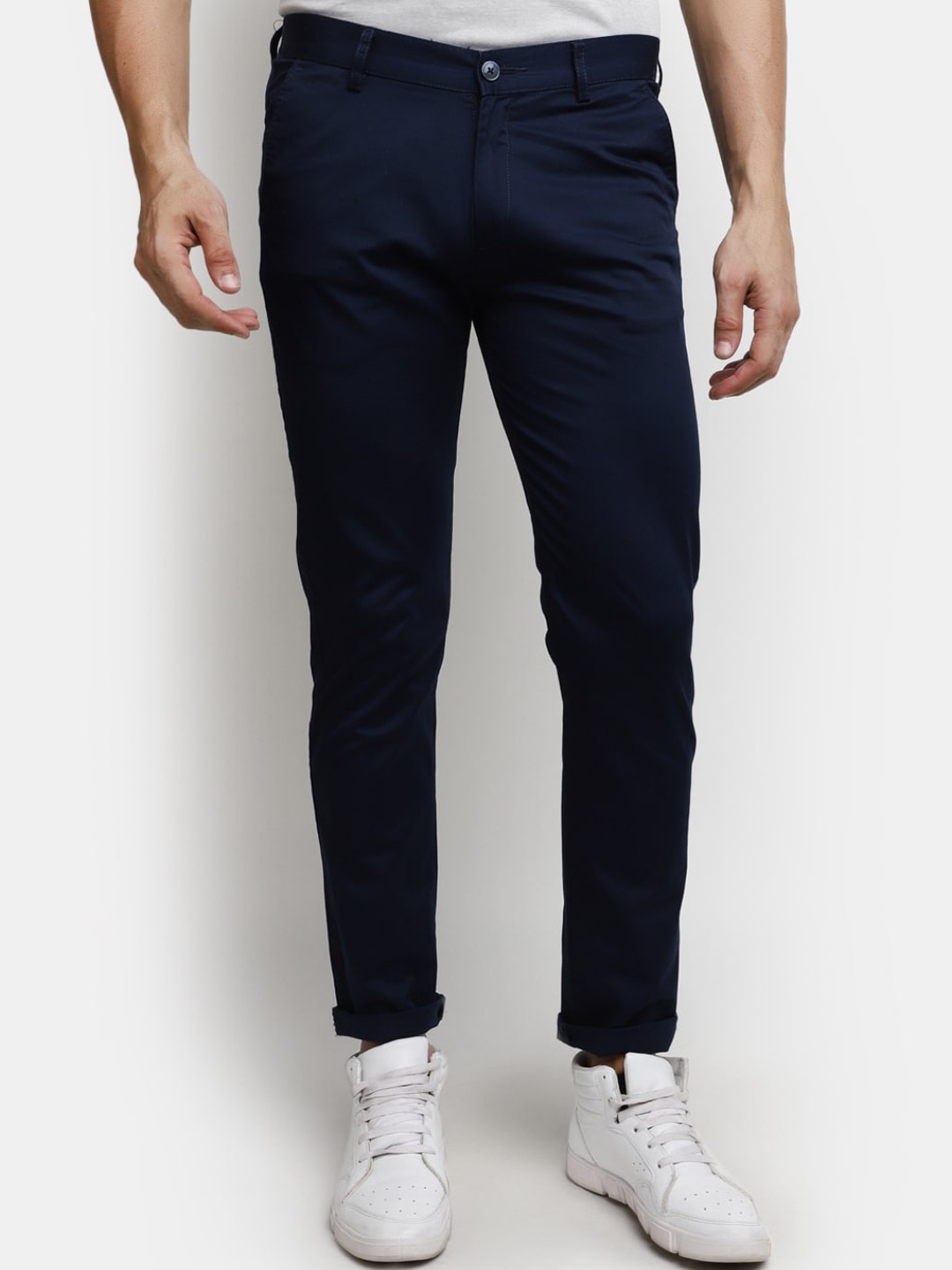 

V-Mart Men Mid Rise Cotton Trousers, Navy blue