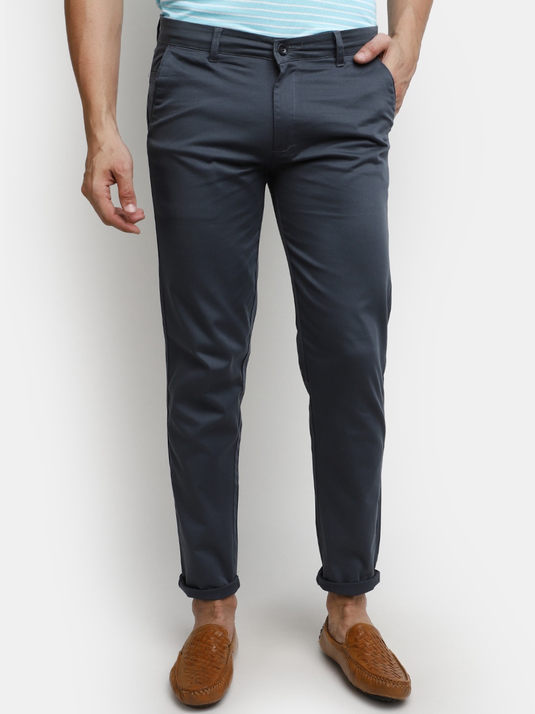 

V-Mart Men Mid-Rise Cotton Chinos Trousers, Blue