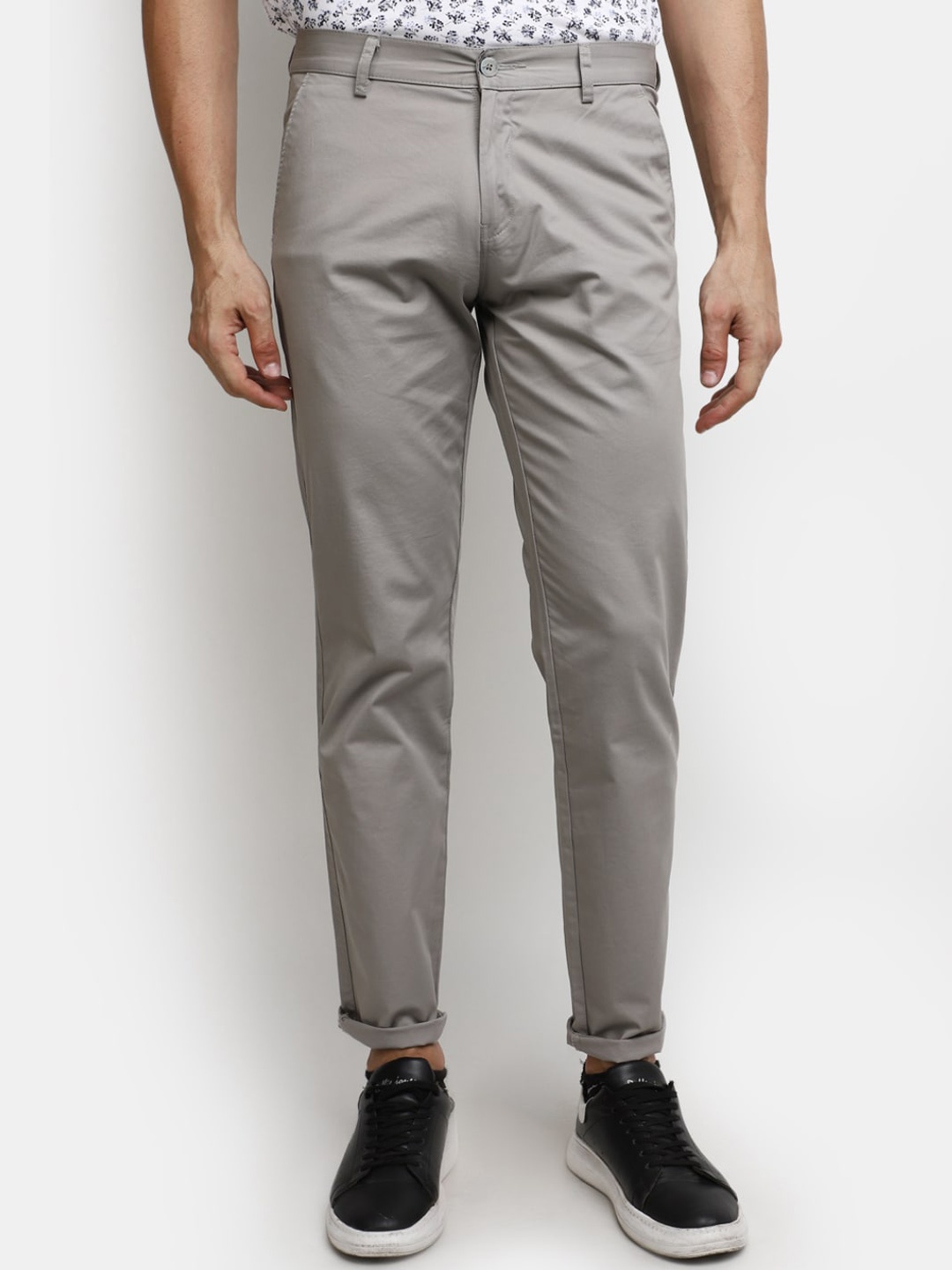 

V-Mart Men Mid Rise Cotton Chinos Trousers, Grey