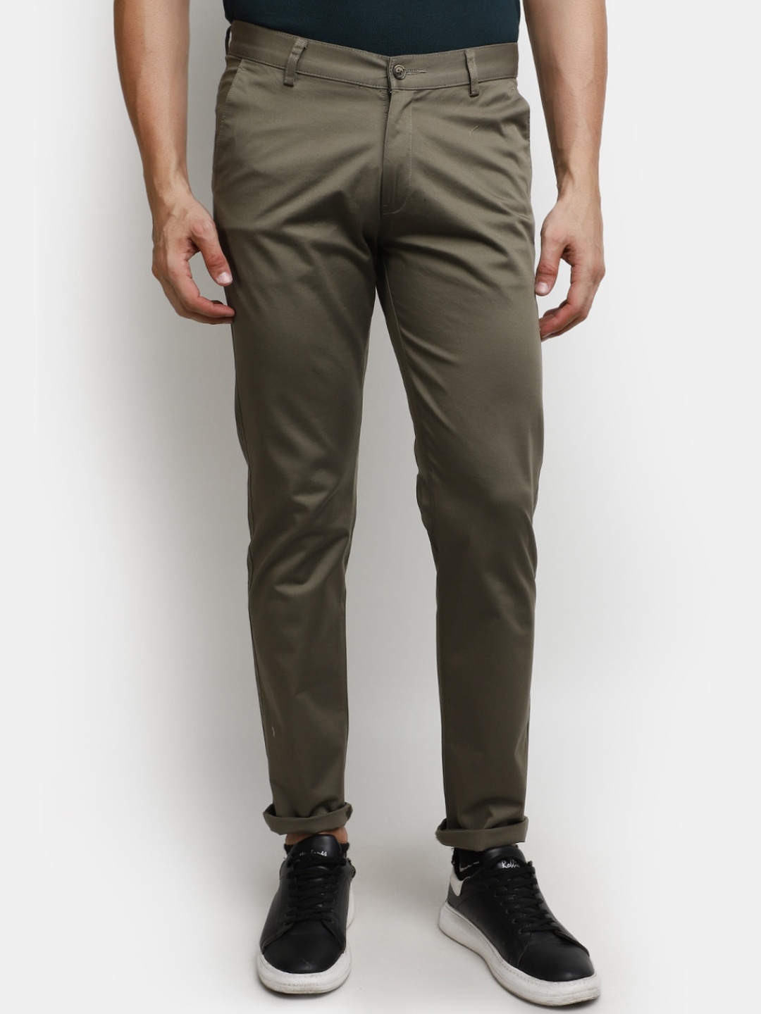 

V-Mart Men Mid-Rise Cotton Chinos Trousers, Green