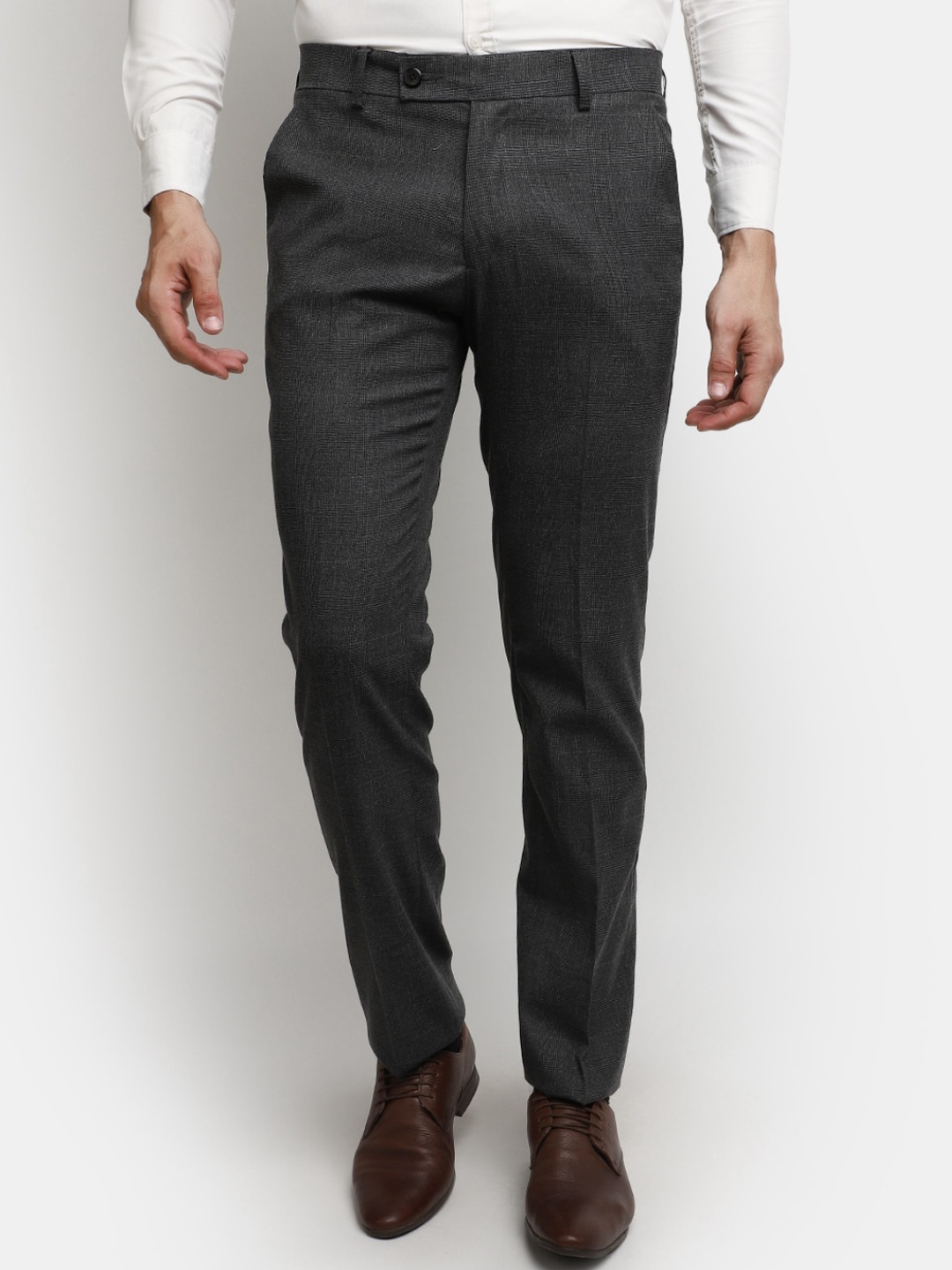 

J White by Vmart Men Mid Rise Textured Formal Trousers, Grey