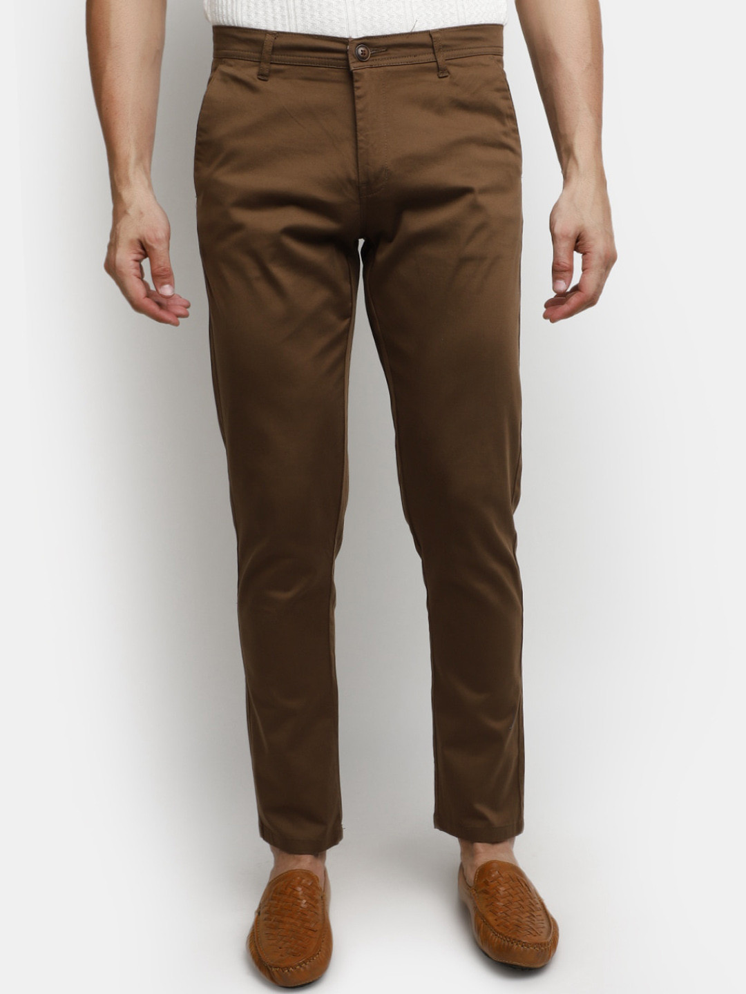 

V-Mart Men Mid Rise Cotton Trousers, Brown