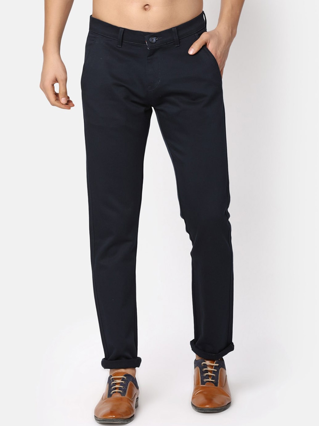 

V-Mart Men Mid Rise Cotton Chinos Trousers, Navy blue