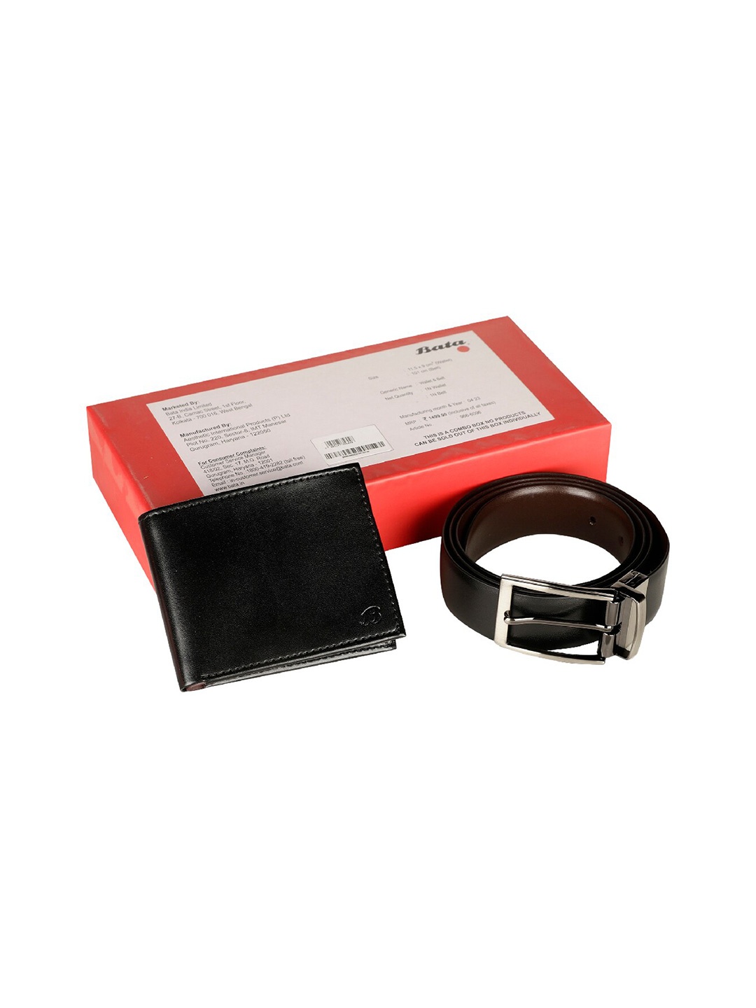 

Bata Men Formal Leather Belt & Wallet Accessory Gift Set, Black