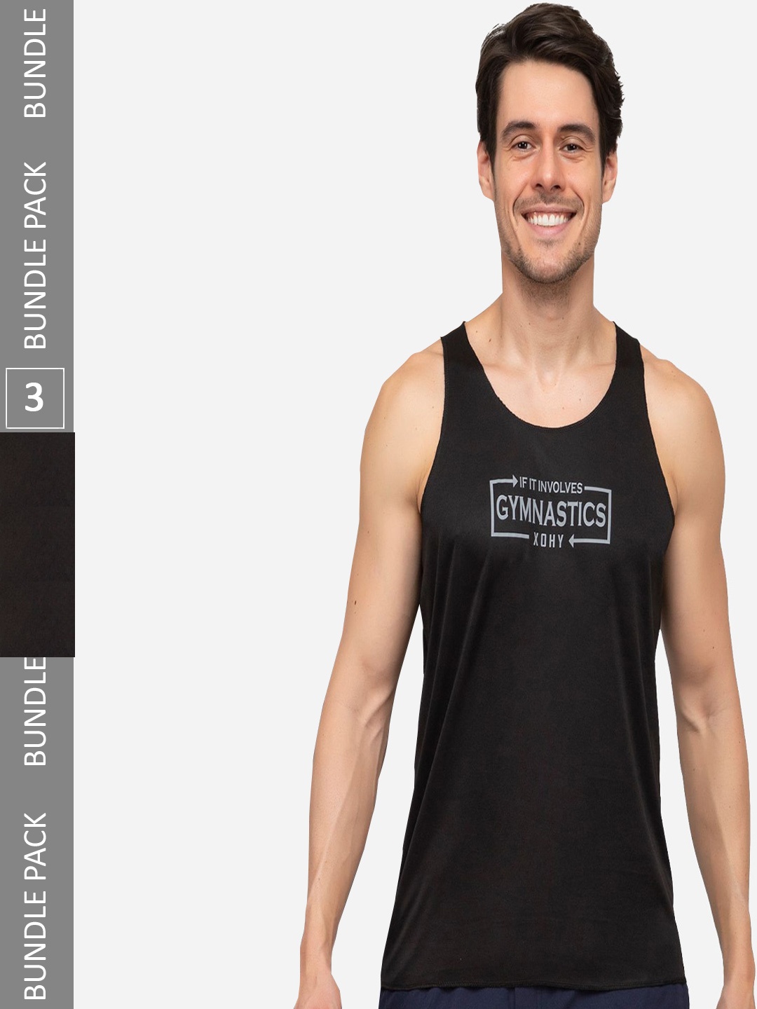 

Xohy Pack Of 3 Printed Gym Vest, Black
