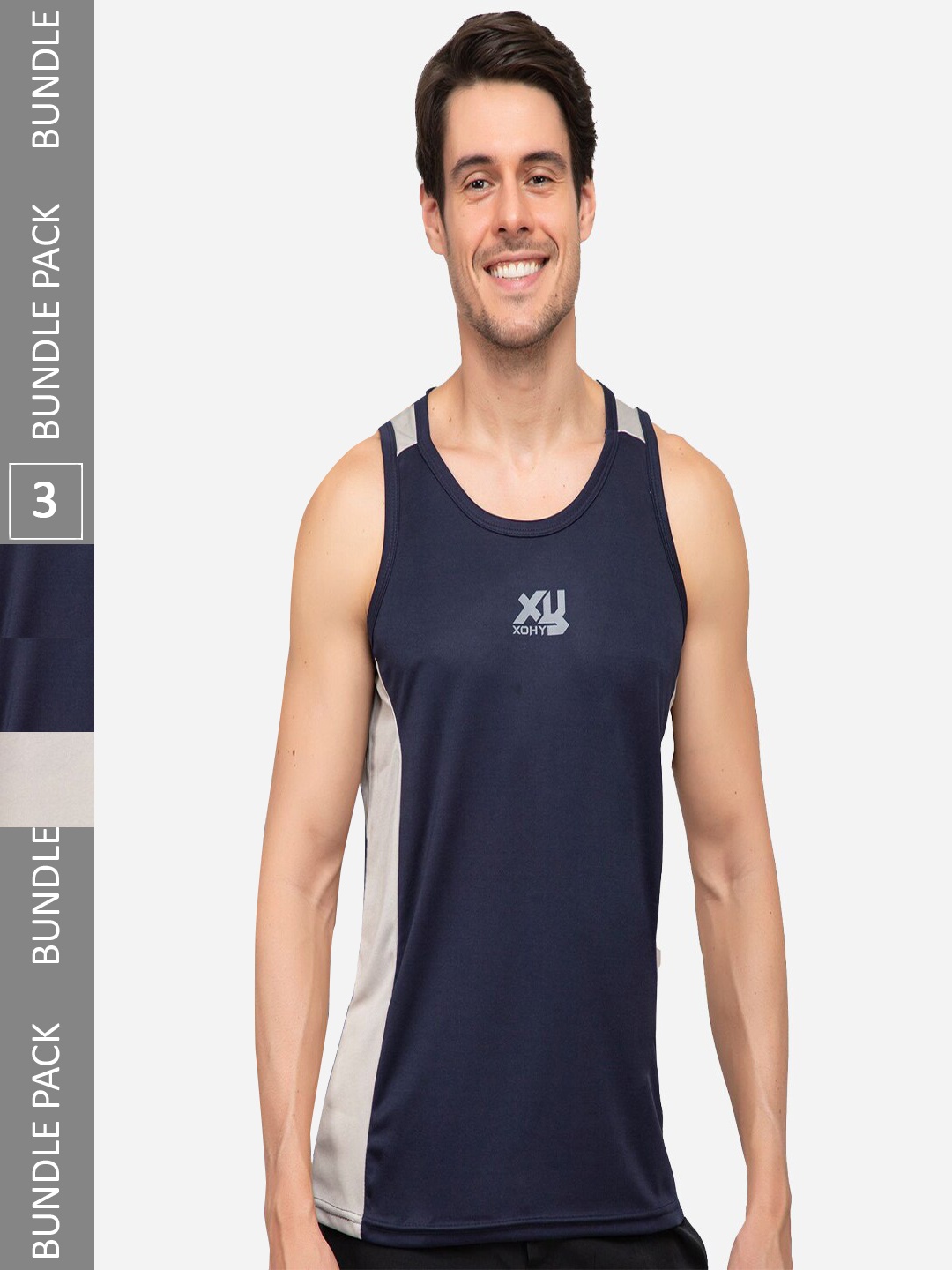 

Xohy Pack Of 3 Gym Vest, Navy blue