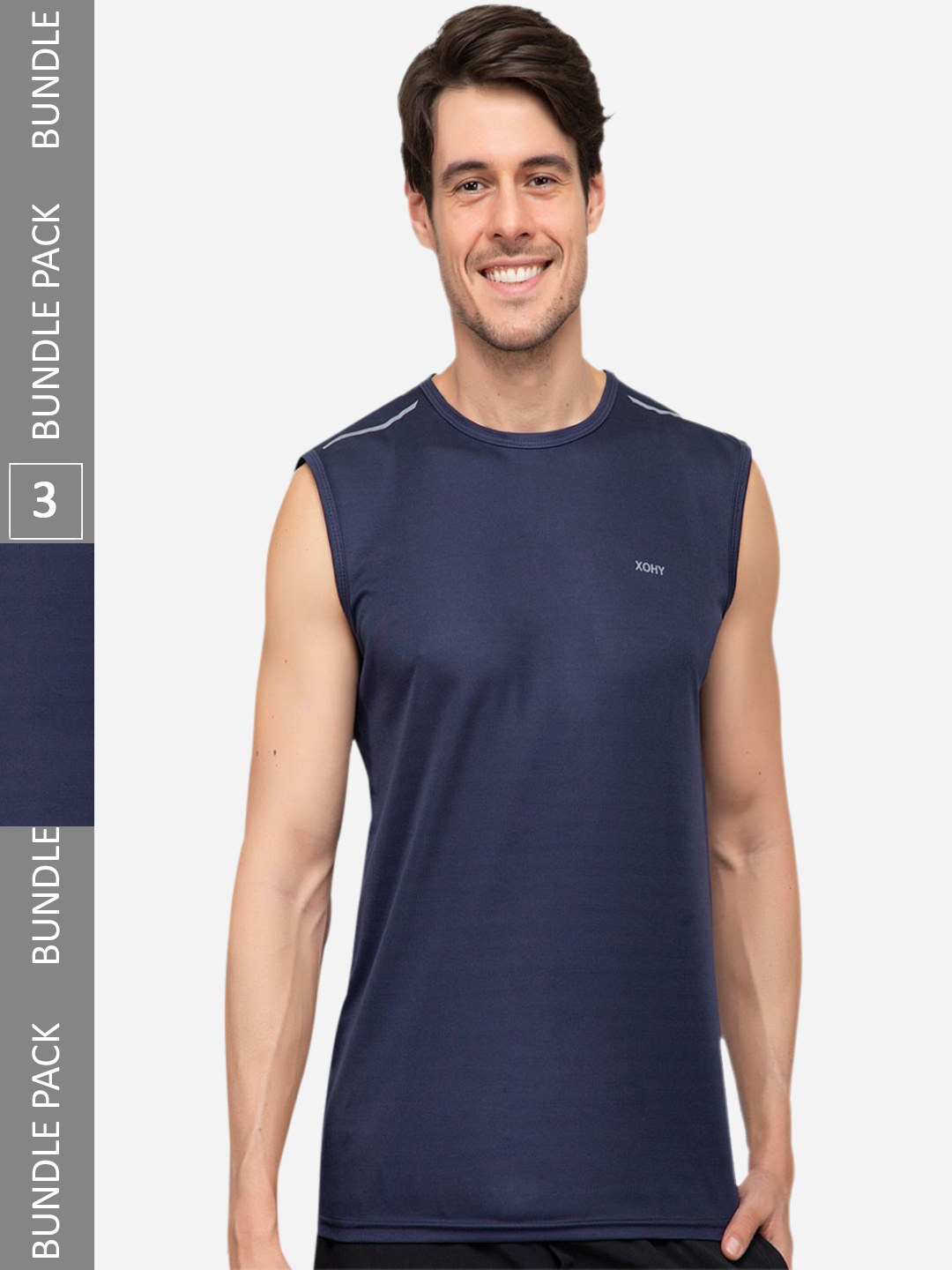 

Xohy Pack Of 3 Gym Vests, Navy blue