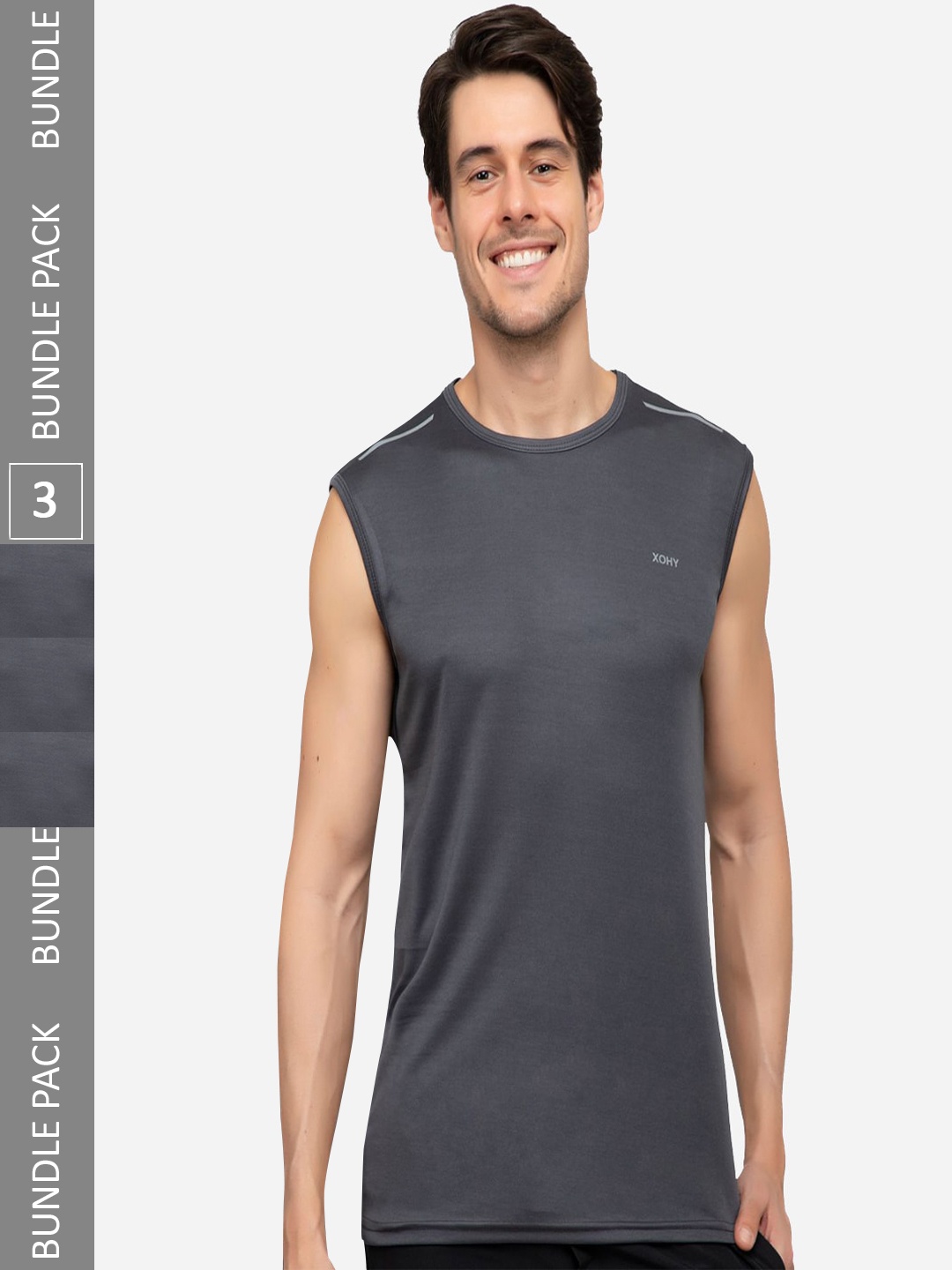

Xohy Pack Of 3 Gym Vest, Grey