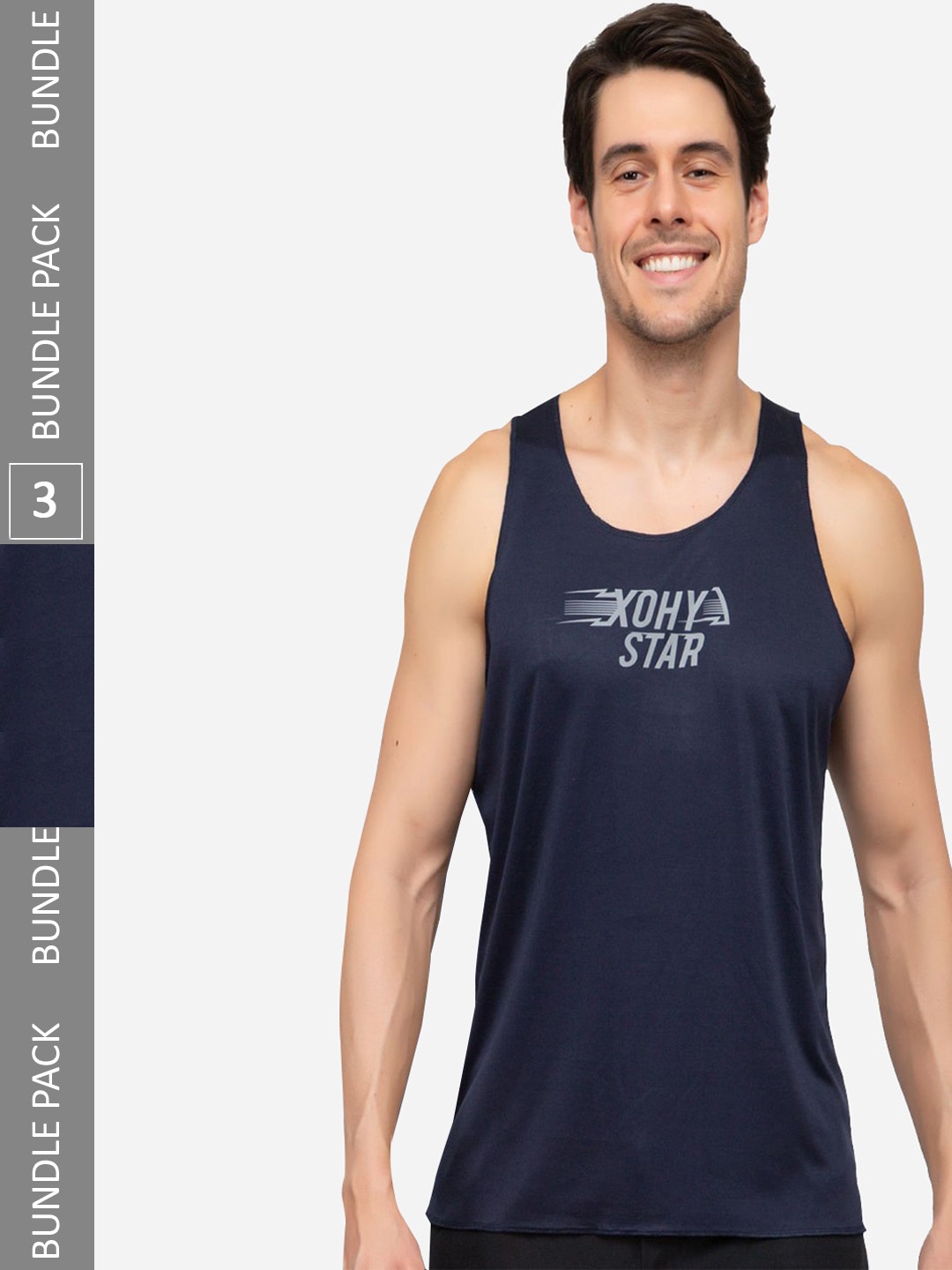 

Xohy Pack Of 3 Printed Gym Vest, Navy blue