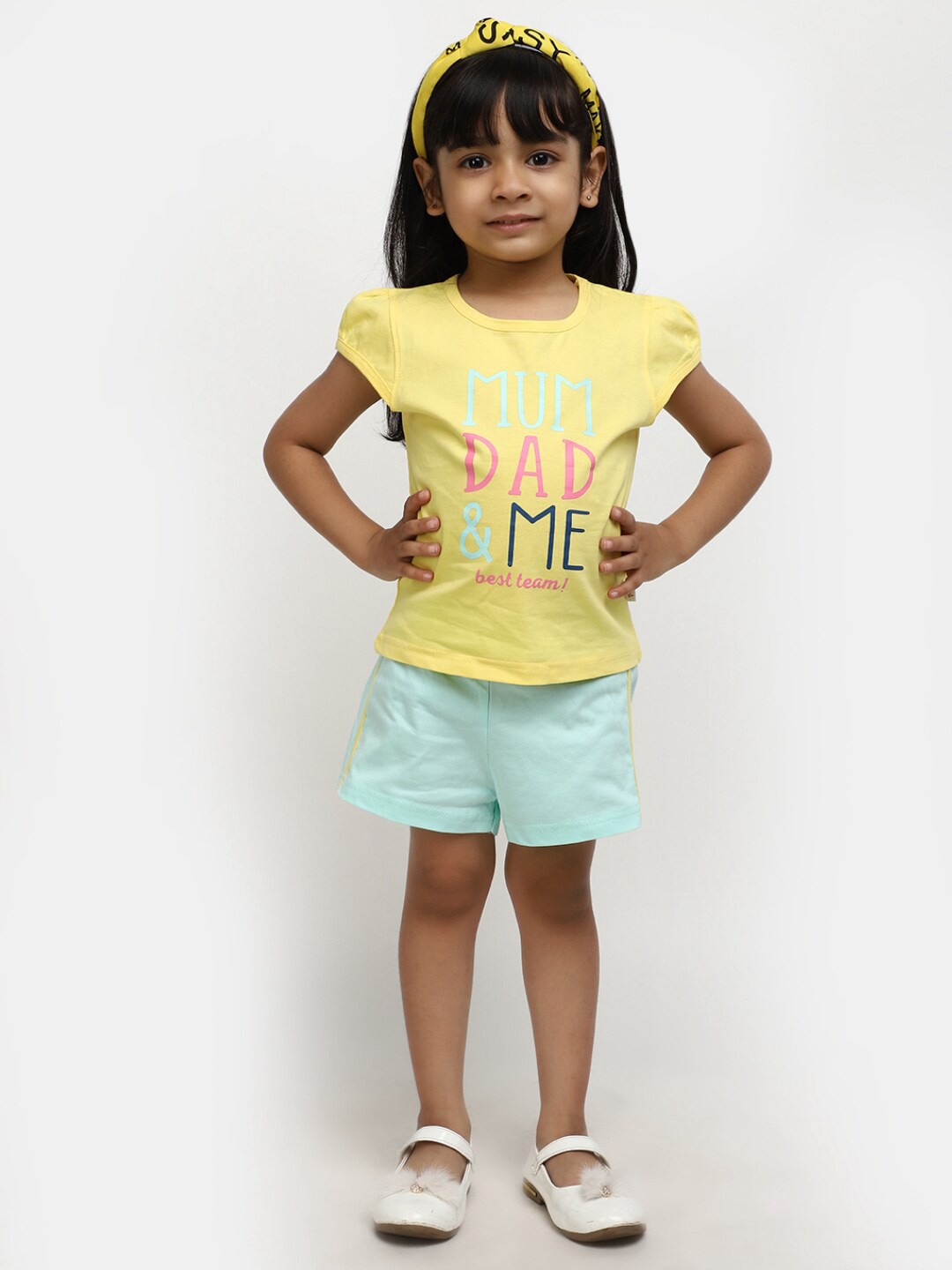 

V-Mart Girls Pure Cotton Printed T-shirt with Shorts, Yellow