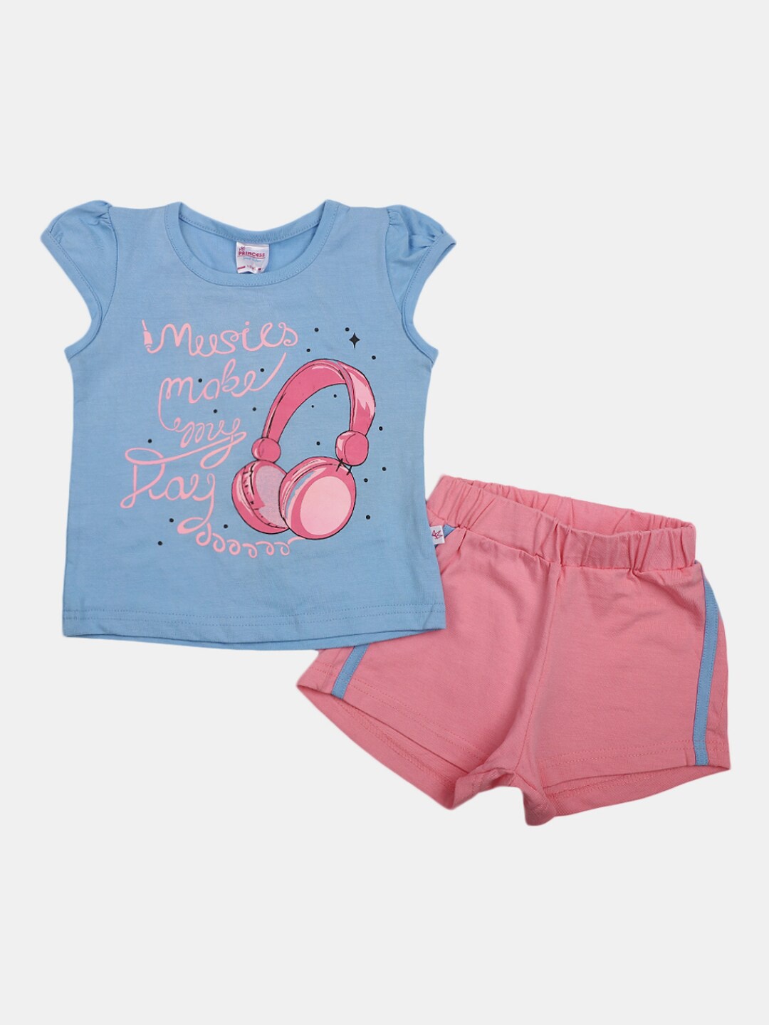 

V-Mart Girls Printed Pure Cotton T-shirt with Shorts, Blue