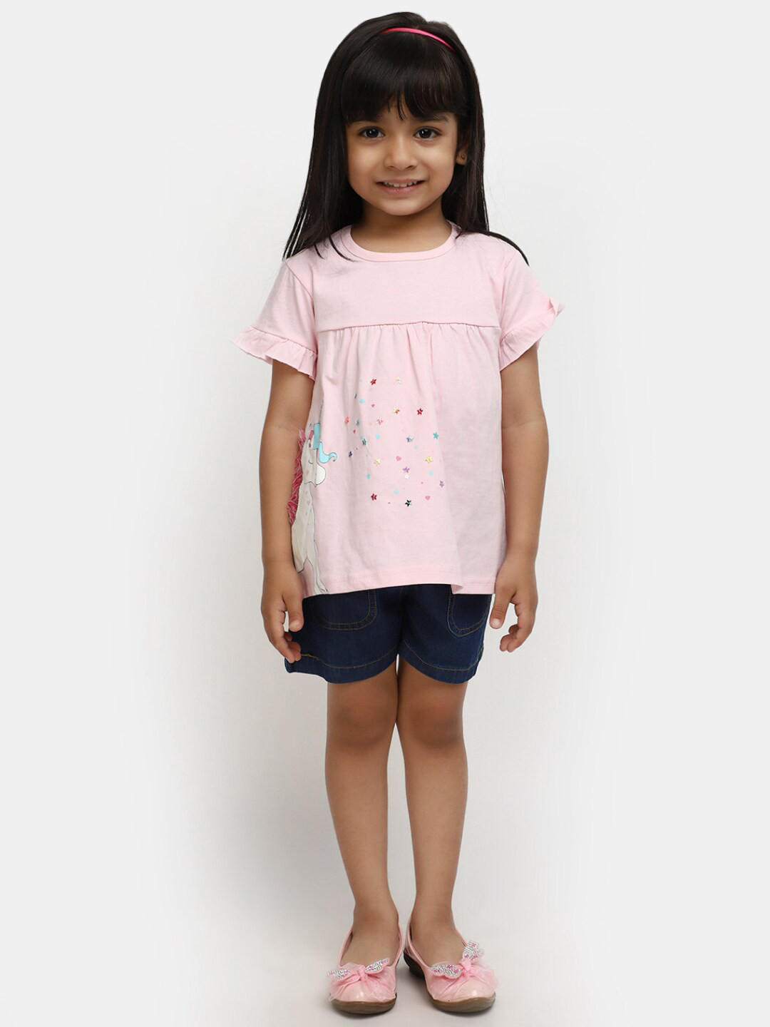 

V-Mart Unisex Kids Printed Pure Cotton Top with Shorts, Pink