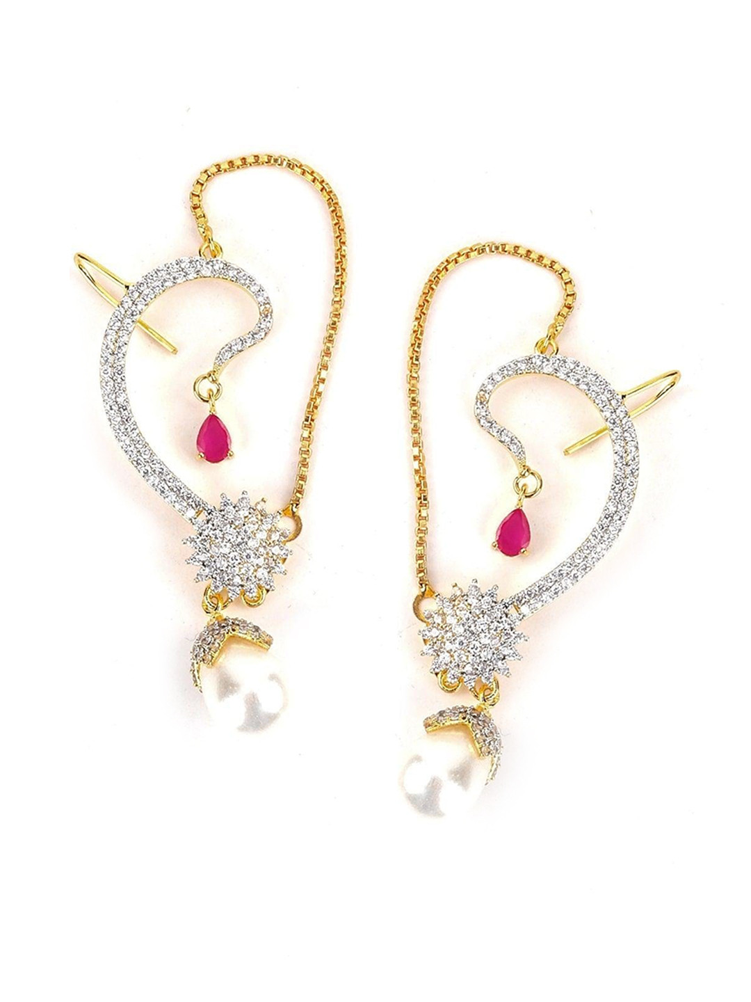 

ODETTE Gold Plated Contemporary Stone Studded Ear Cuff Earrings