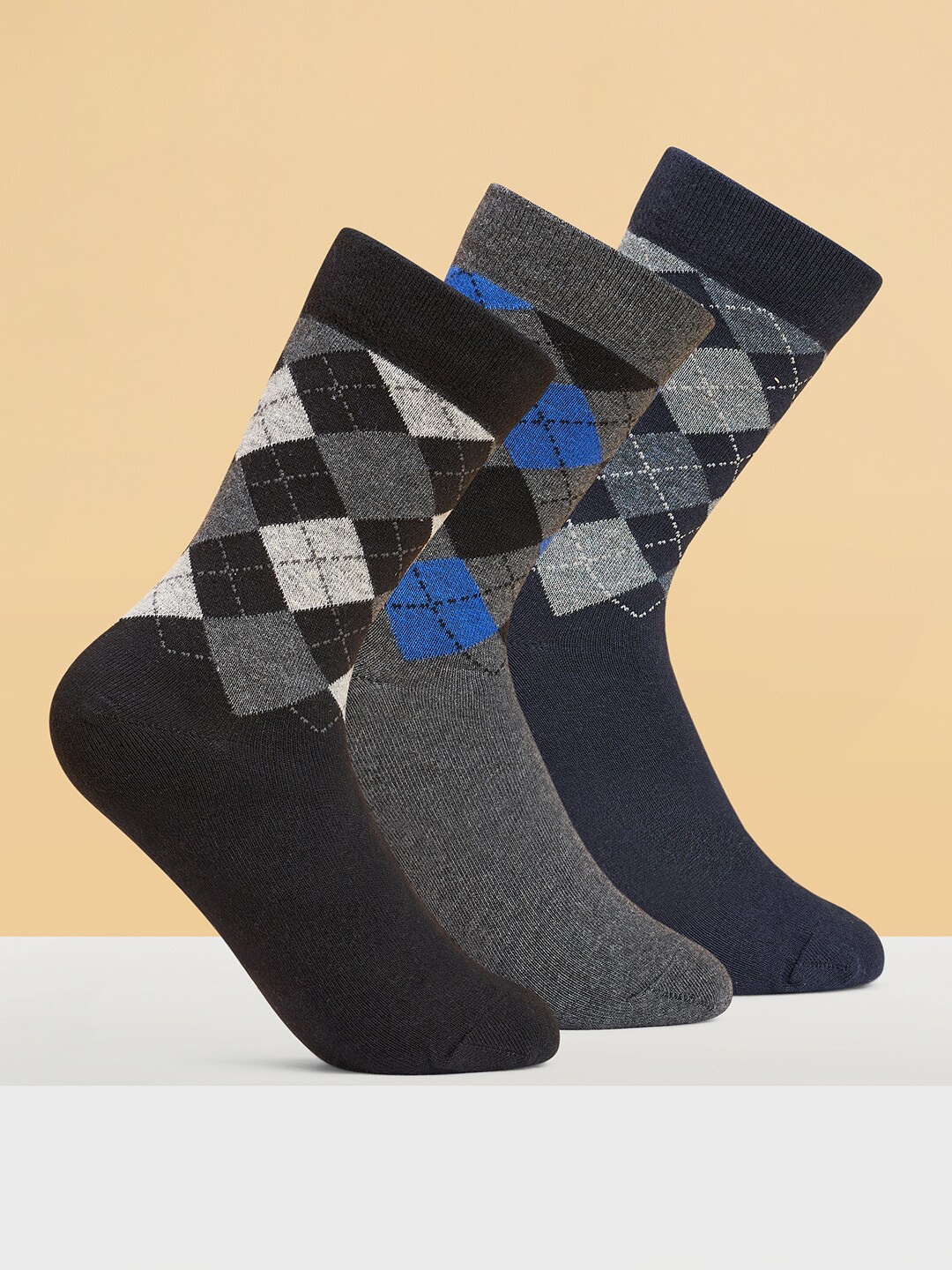 

BYFORD by Pantaloons Men Pack Of 3 Patterned Calf Length Socks, Black