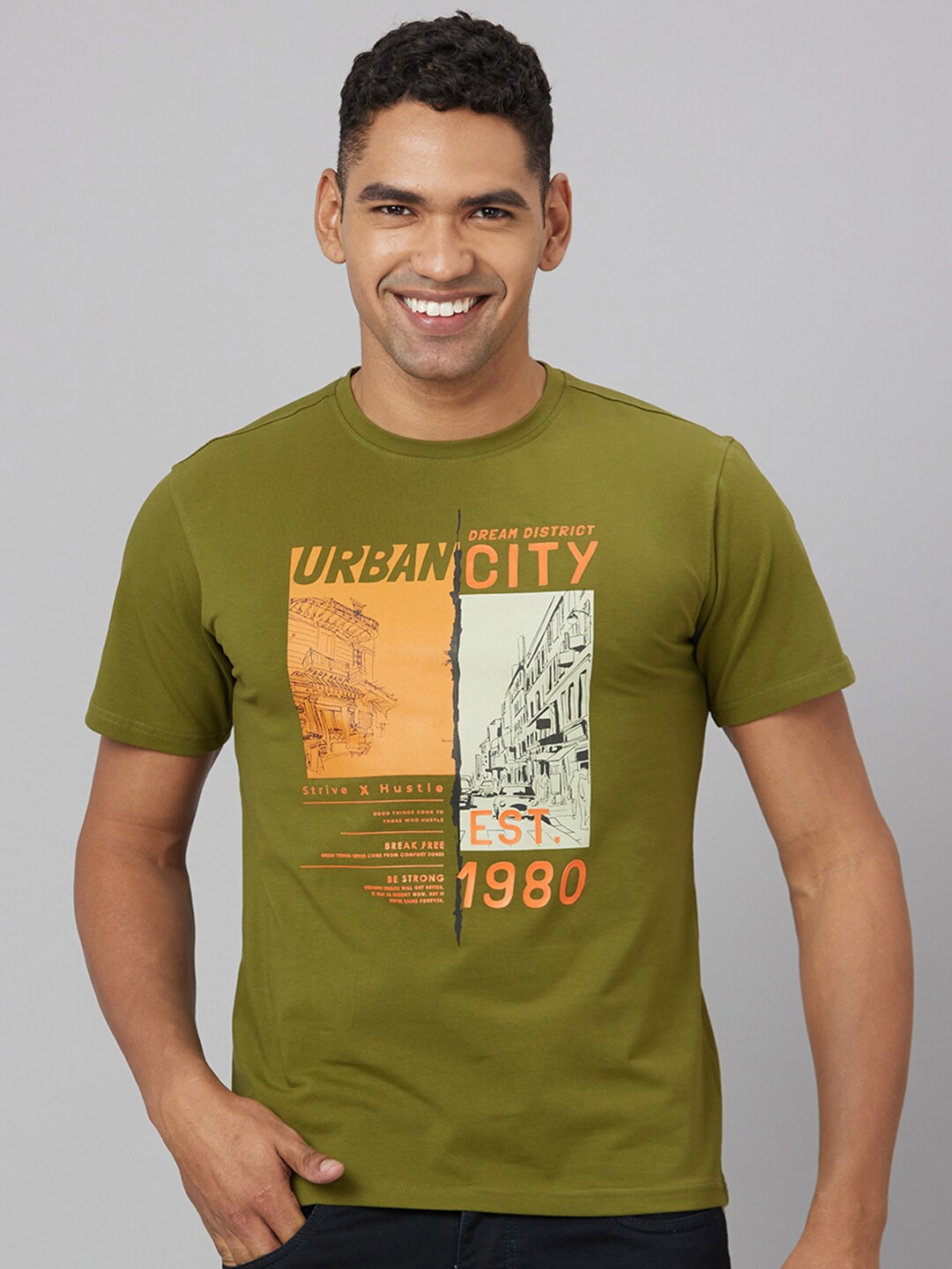 

Pontiac Graphic Printed Cotton T-Shirt, Olive