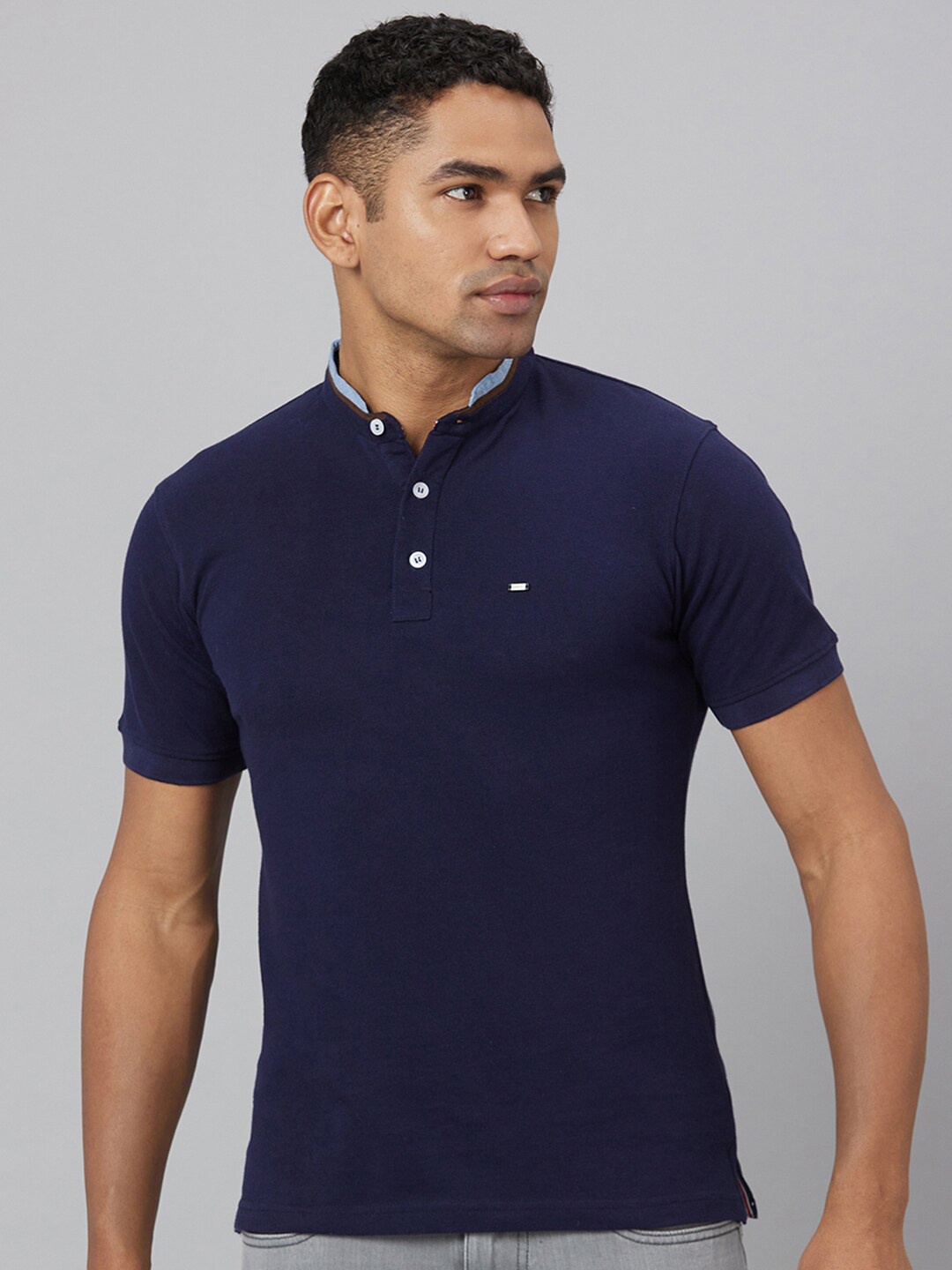 

Pontiac Mandarin Collar Regular Fit T-shirt, Navy blue
