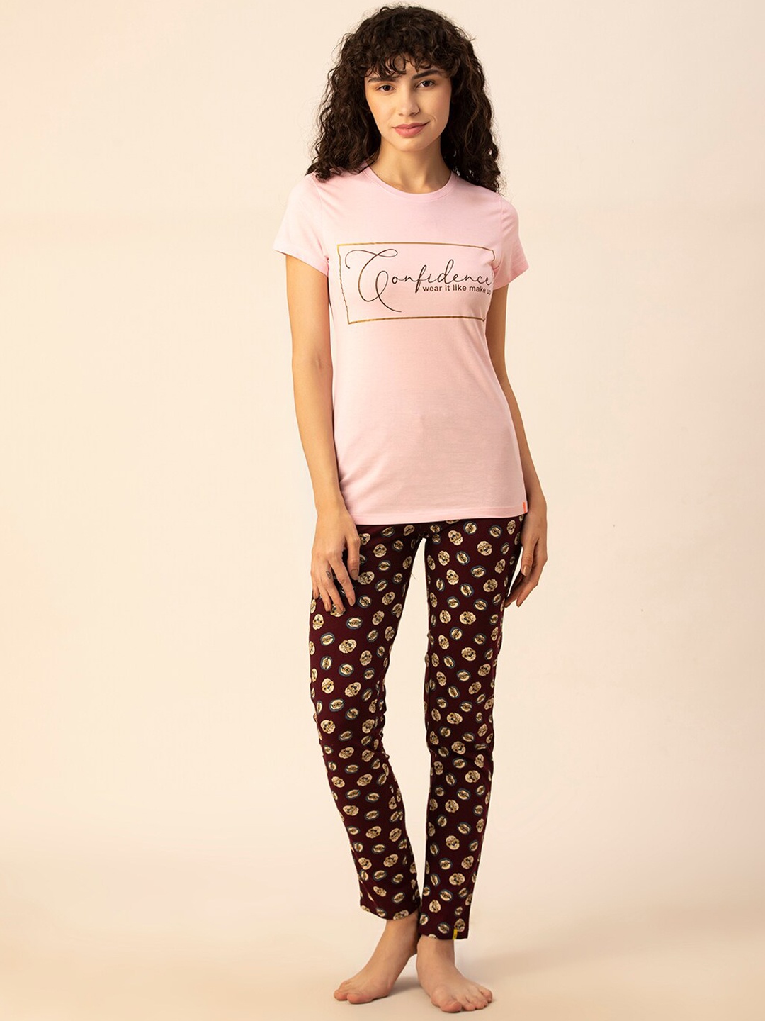 

TITTLI Printed Pure Cotton T-shirt With Pyjama Night suit, Pink