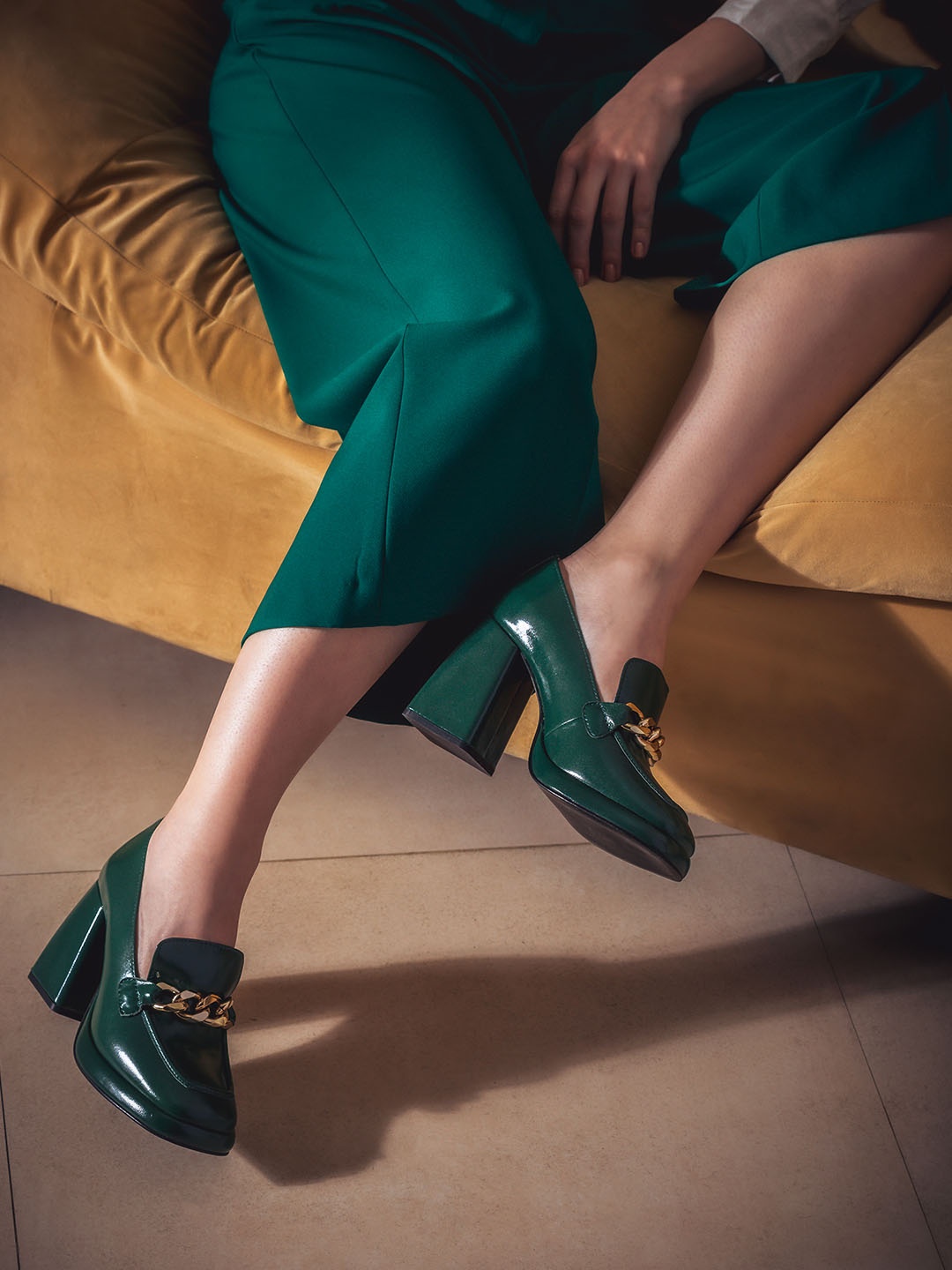

Saint G High-Top Leather Block Pumps, Green