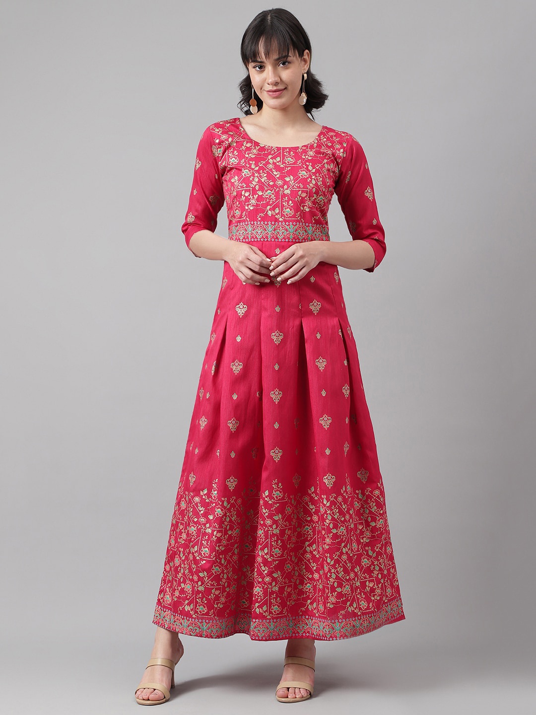

DL Fashion Ethnic Motifs Printed A-Line Maxi Ethnic Dress, Pink