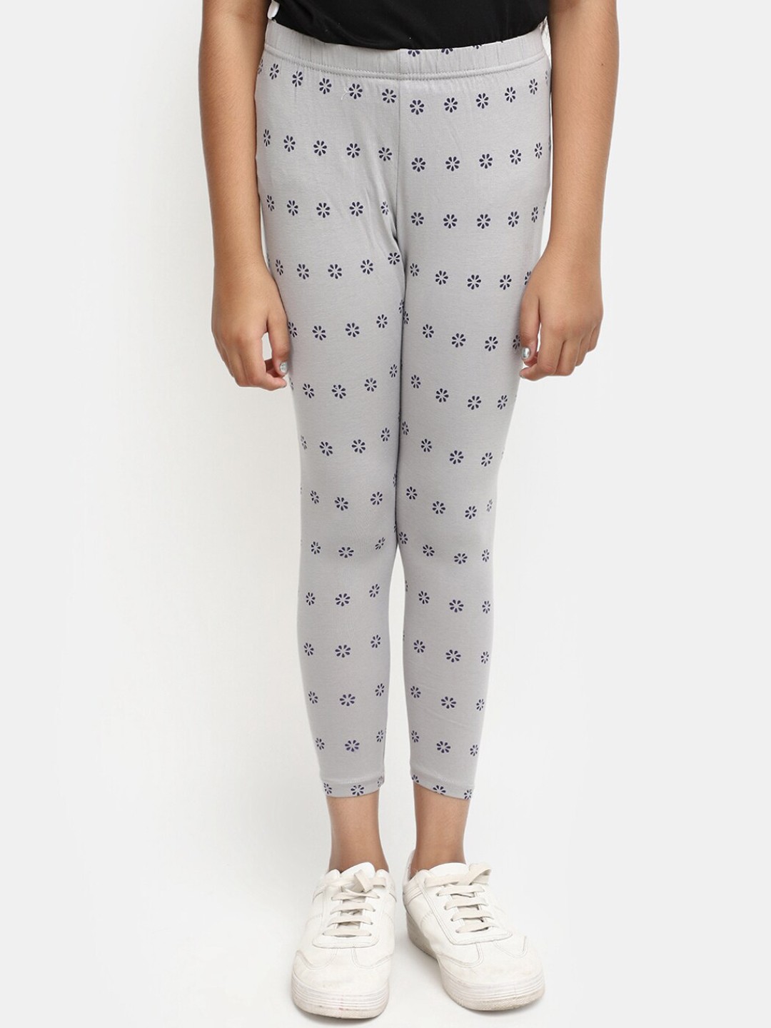 

V-Mart Girls Printed Ankle Length Leggings, Grey