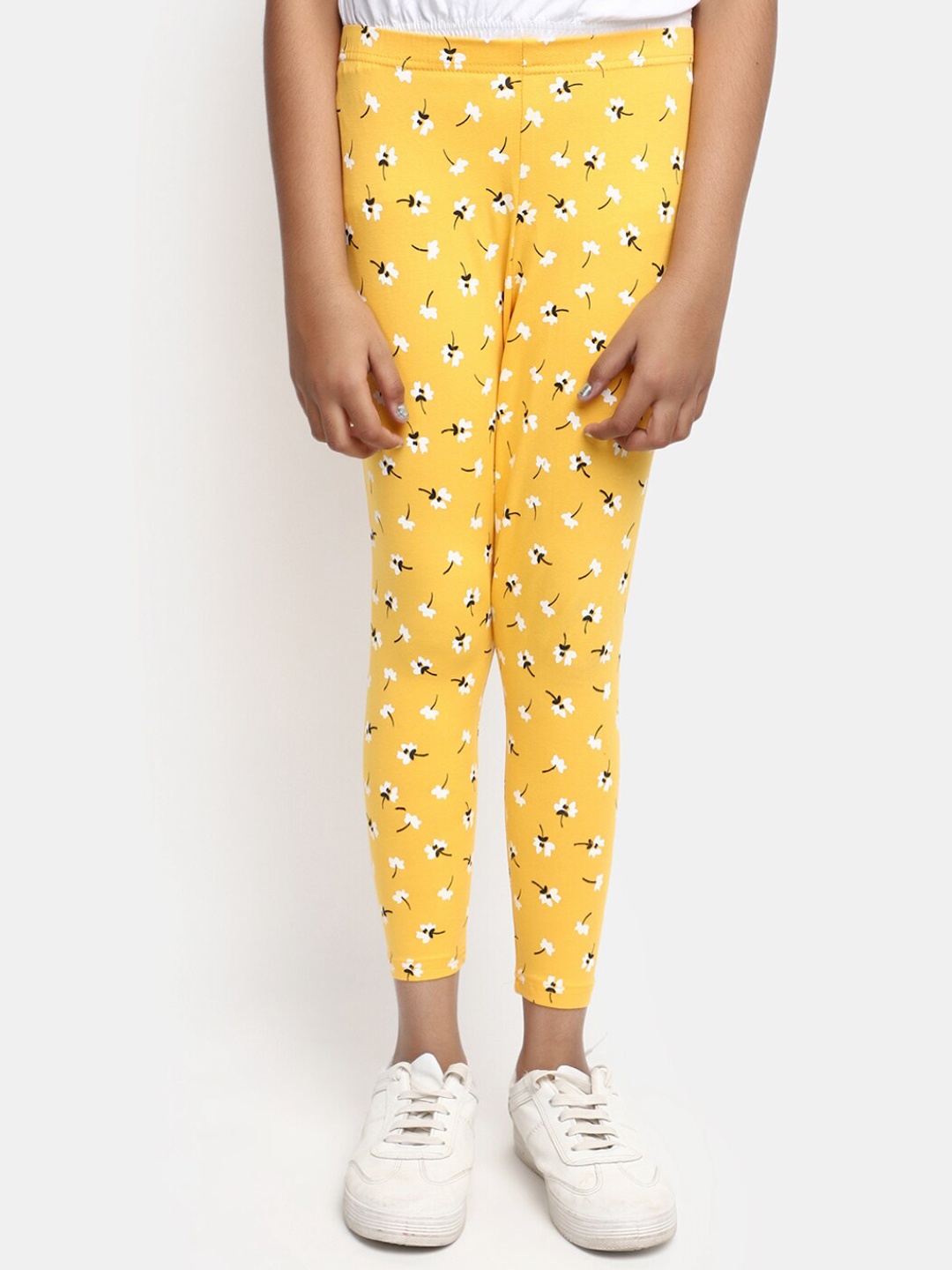 

V-Mart Girls Printed Ankle Length Leggings, Yellow