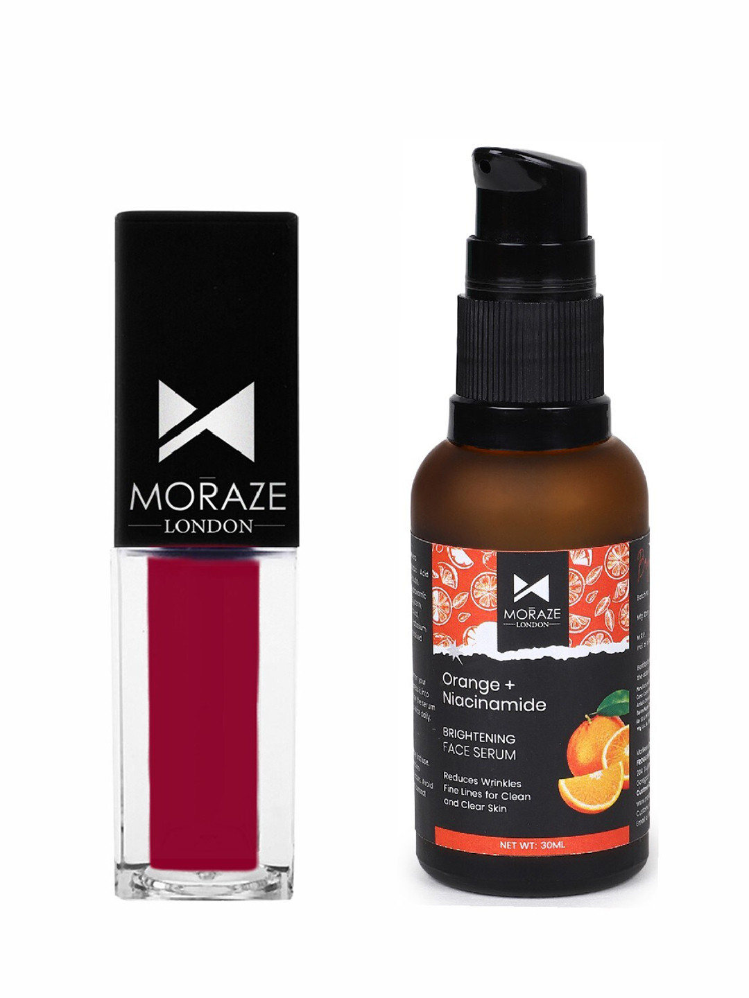

Moraze Set of Orange+Niacinamide Face Serum 30ml & Mini Matte Liquid Lipstick 3ml - Made, Red