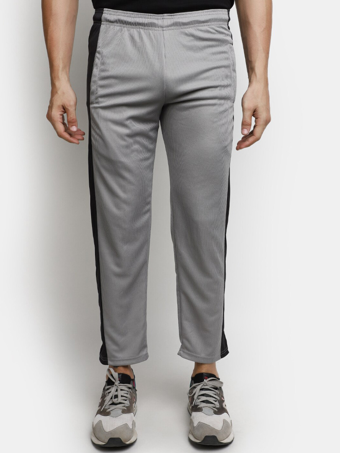 

V-Mart Men Colourblocked Mid-Rise Track Pants, Grey