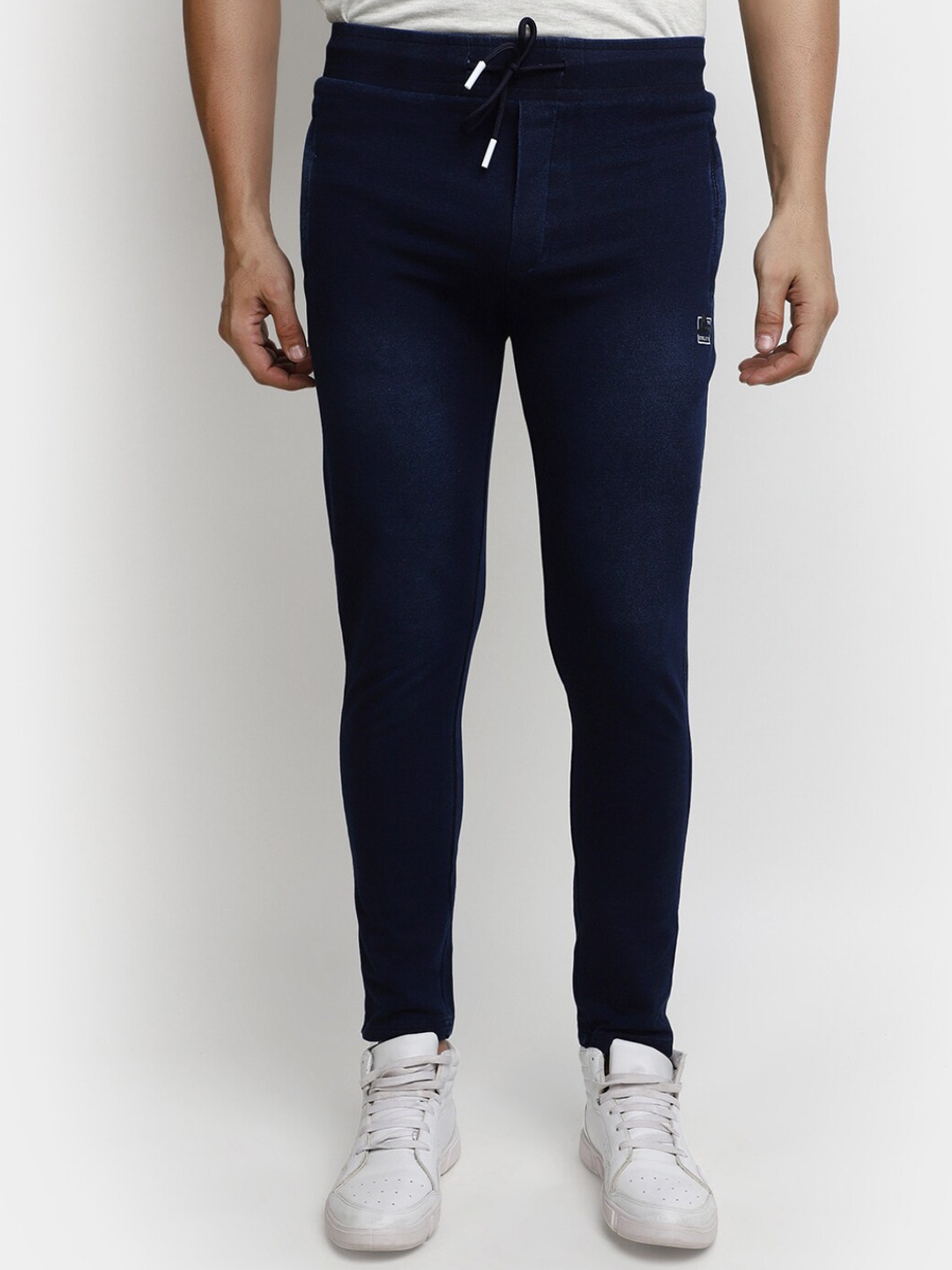 

V-Mart Men Cotton Mid Rise Track Pants, Navy blue