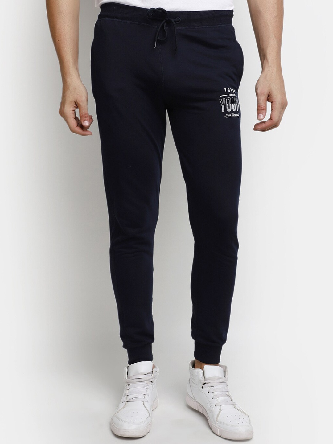 

V-Mart Men Mid-Rise Cotton Joggers, Navy blue