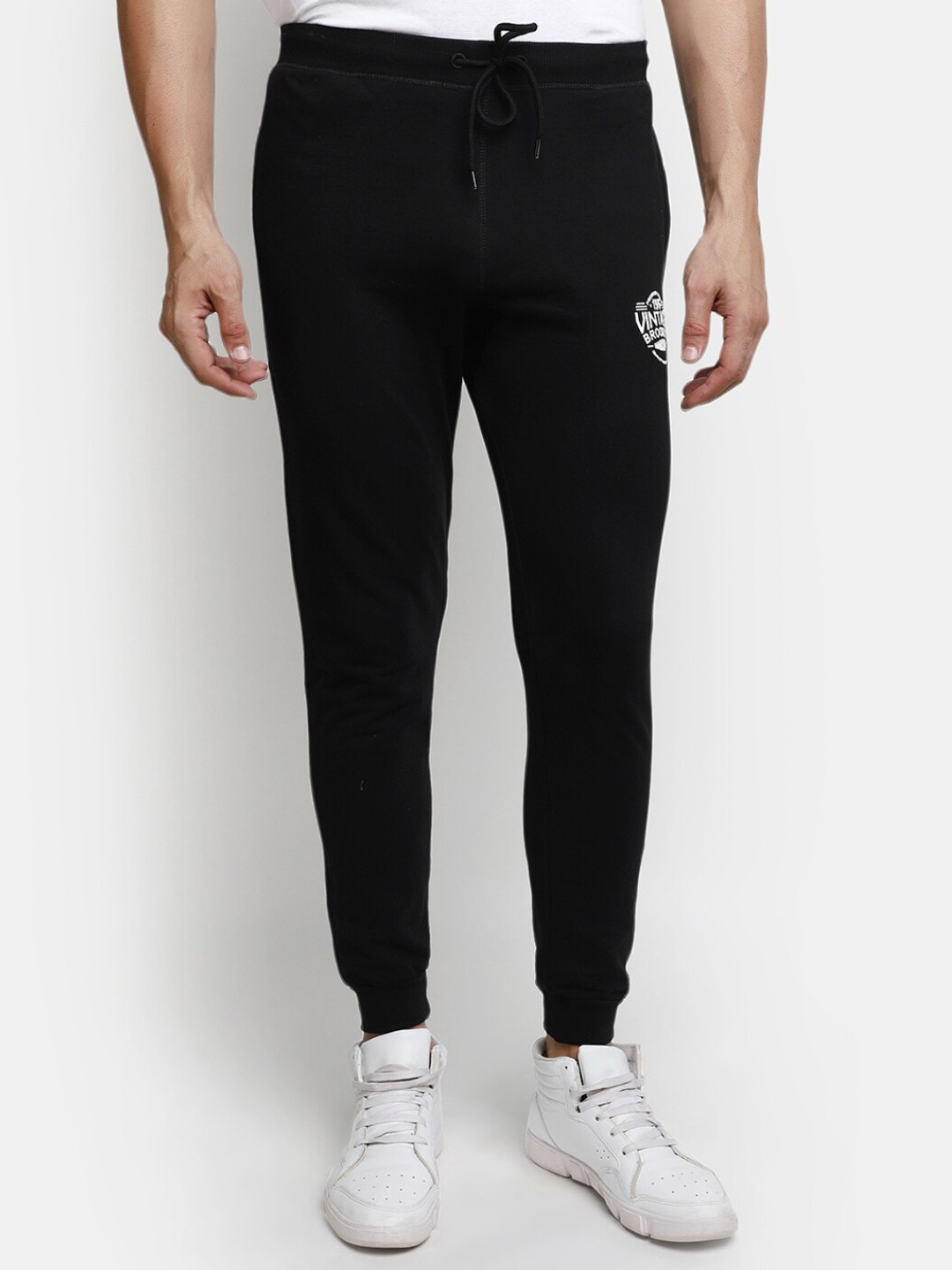 

V-Mart Men Mid-Rise Cotton Joggers, Black
